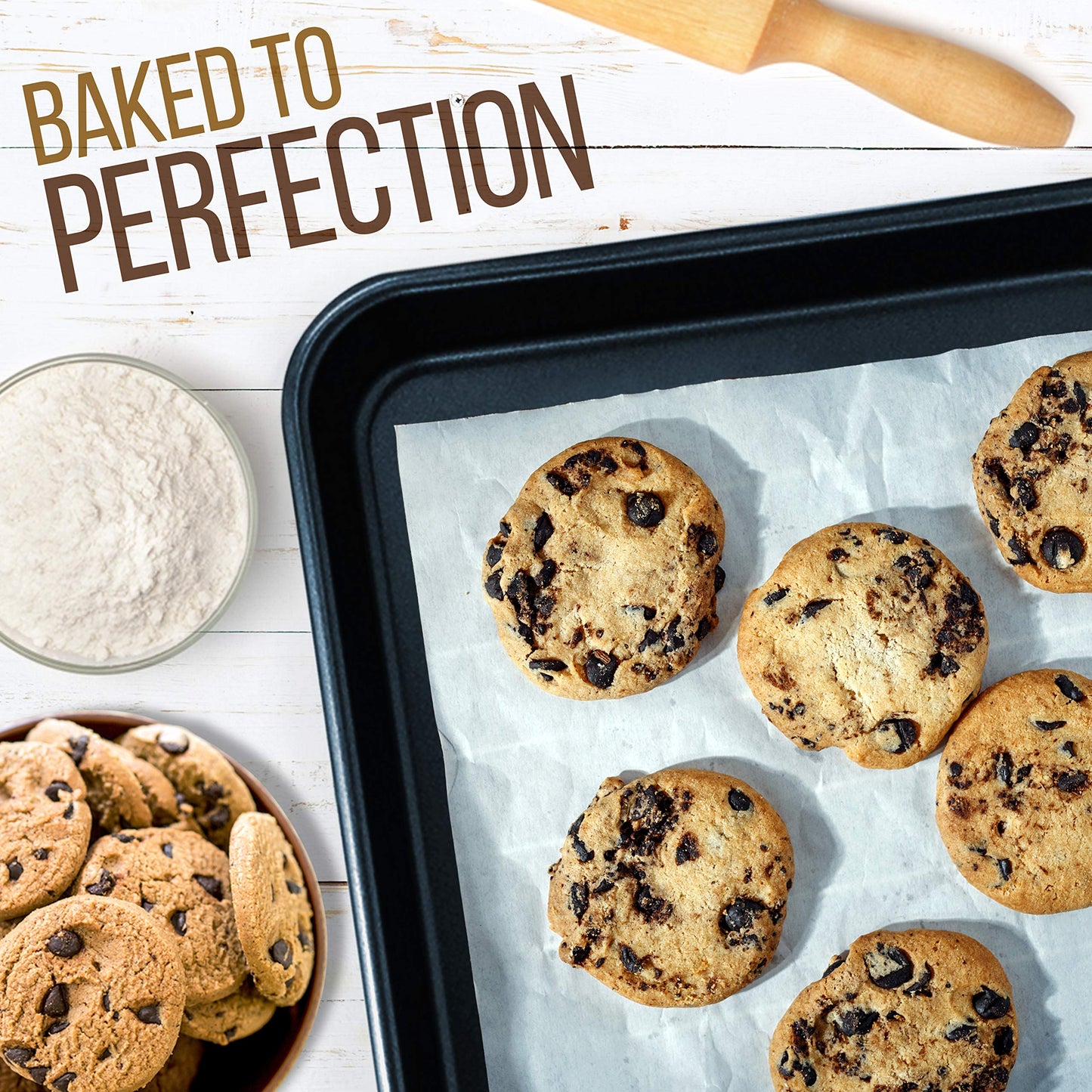NutriChef Non-Stick Cookie Sheet Baking Pans, 2-Piece Oven Baking Trays w/ Superior Nonstick Coating - 15" x 11" & 13" x 9" Sizes for Convenient Roasting & Baking - Dishwasher Safe