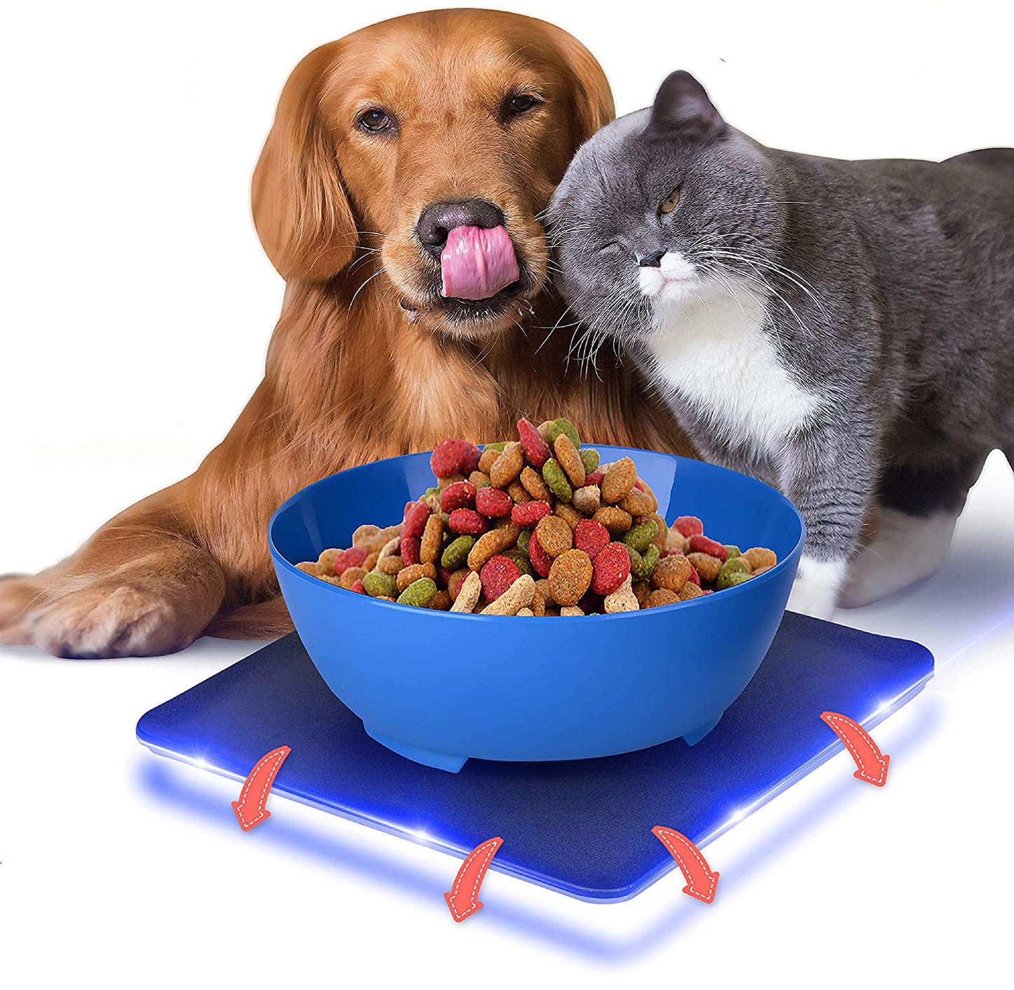 SereneLife Flip Spill Proof Set-Interlocking Non Skid Pet Puppy Cat Dog Mat-Twisty Dish Food/Water Bowl for Mess Free Feeding SLTDG6, Medium, Blue (SLTDG66)