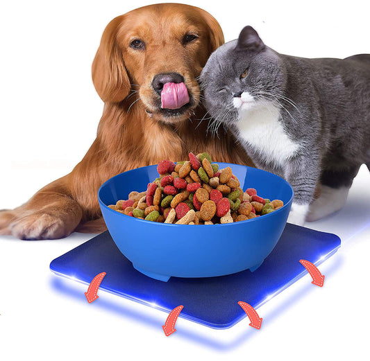 SereneLife Flip Spill Proof Set-Interlocking Non Skid Pet Puppy Cat Dog Mat-Twisty Dish Food/Water Bowl for Mess Free Feeding SLTDG6, Medium, Blue (SLTDG66)