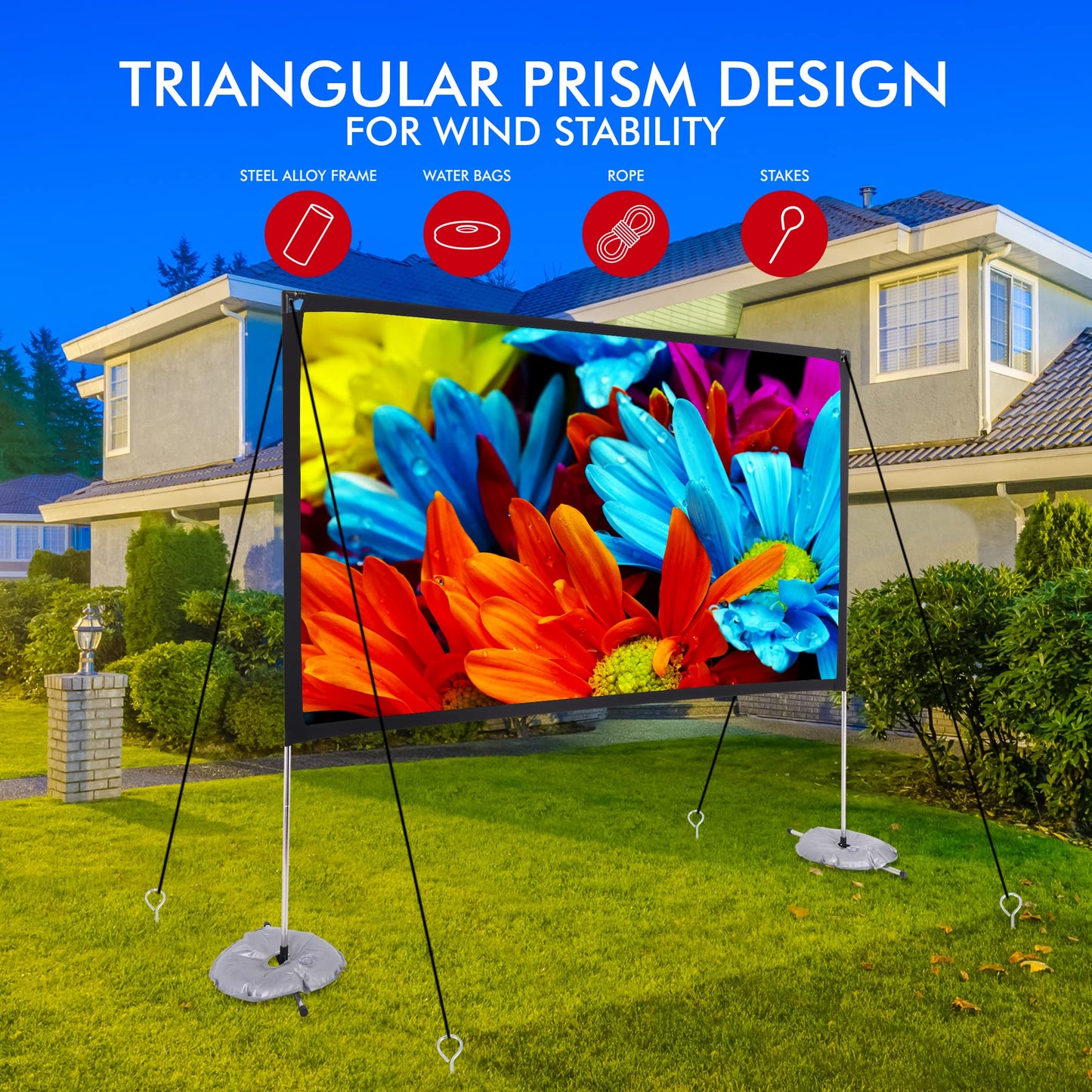 Pyle 120 Inch Foldable Projector Screen with Stand –16:9 HD Lightweight Portable Movie Display for Indoor & Outdoor – Wrinkle Resistant, Wide Angle Viewing,Travel Bag & Frame Included for Home Theater
