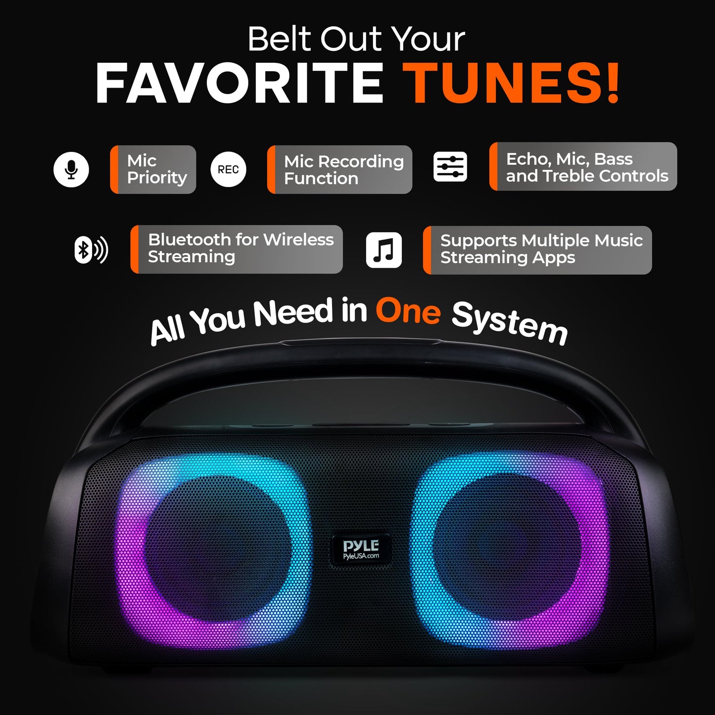 Pyle 160W Dual 5-Inch Bluetooth Boombox Speaker with True Wireless Stereo – Deep Bass, Crisp Treble, LED Display, Built-in Rechargeable Batteries – Large Portable Bluetooth Speaker