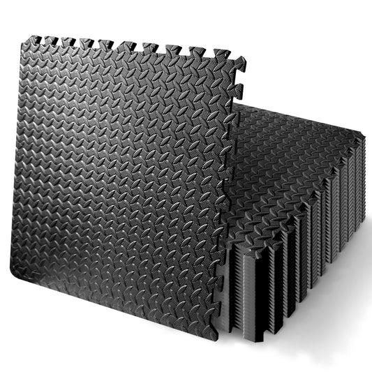 SQUATZ Thick Puzzle Exercise Mat, 25 Pcs EVA Foam Interlocking Tiles Protective Flooring for Gym Equipment and Cushion for Workouts, Durable Non-Skid Texture, Easy to Assemble, Black