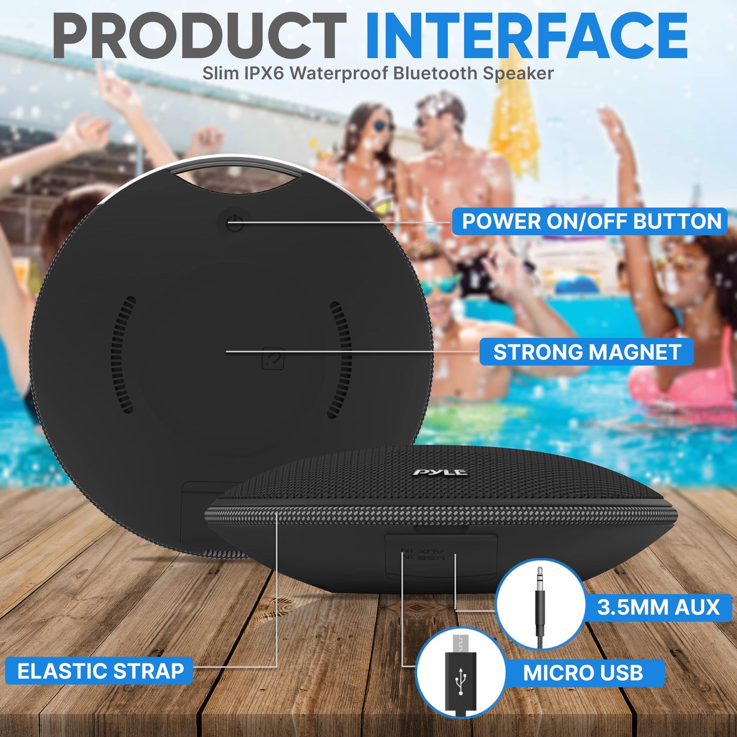 Pyle Portable Bluetooth Speaker with Loud Crystal Clear Sound - Mini IPX7 Waterproof, Super Bass Speakers Bluetooth Wireless for Shower, Beach, Pool, Small Portable Speaker for Outdoor, Gift Ideas