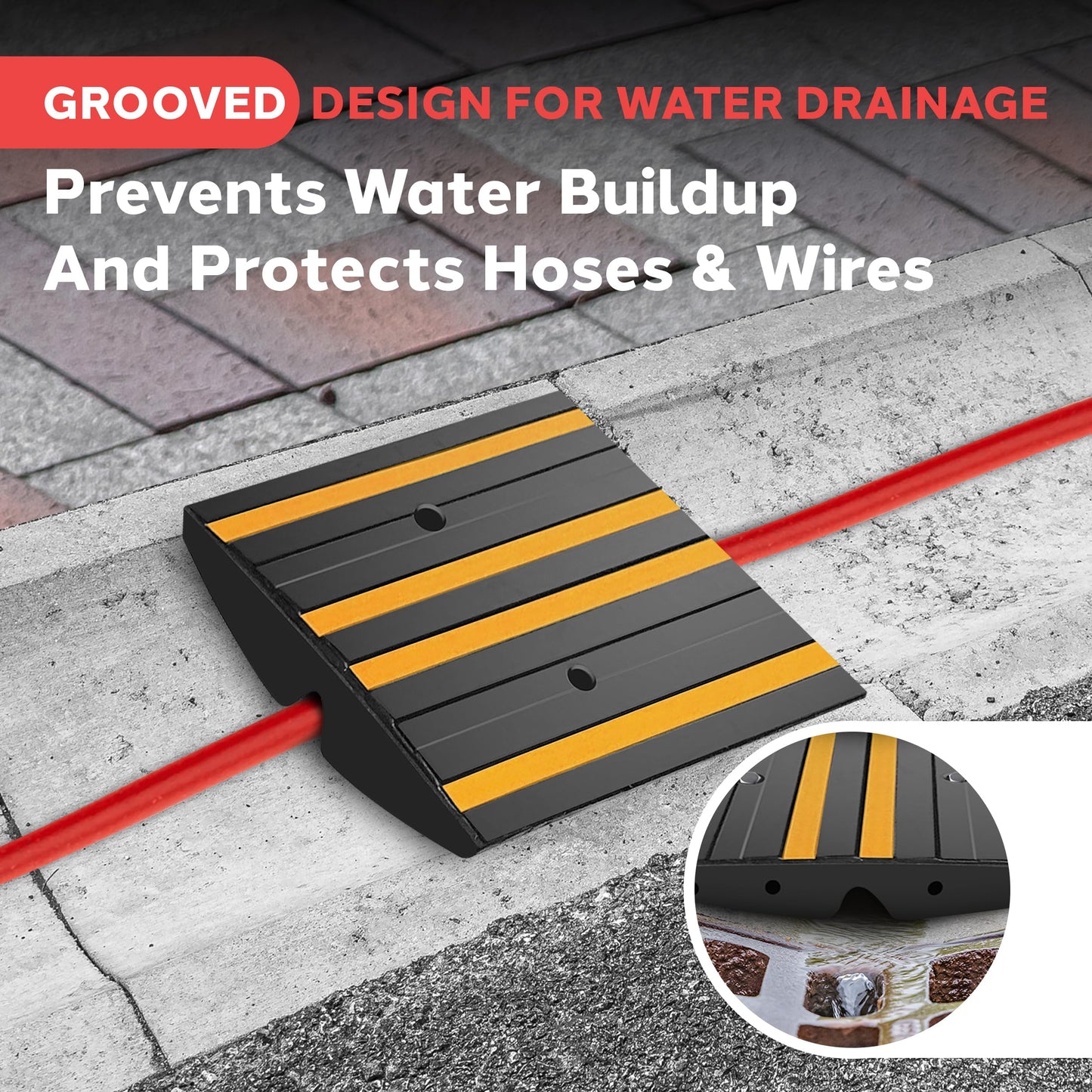 Pyle Rubber Curb Ramp for Driveway – 1 Ft. Heavy Duty Non-Slip Waterproof Vehicle Ramp with Yellow Reflective Safety Strips, Supports up to 11,000 lbs, Includes Expansion Screws for Indoor/Outdoor Use