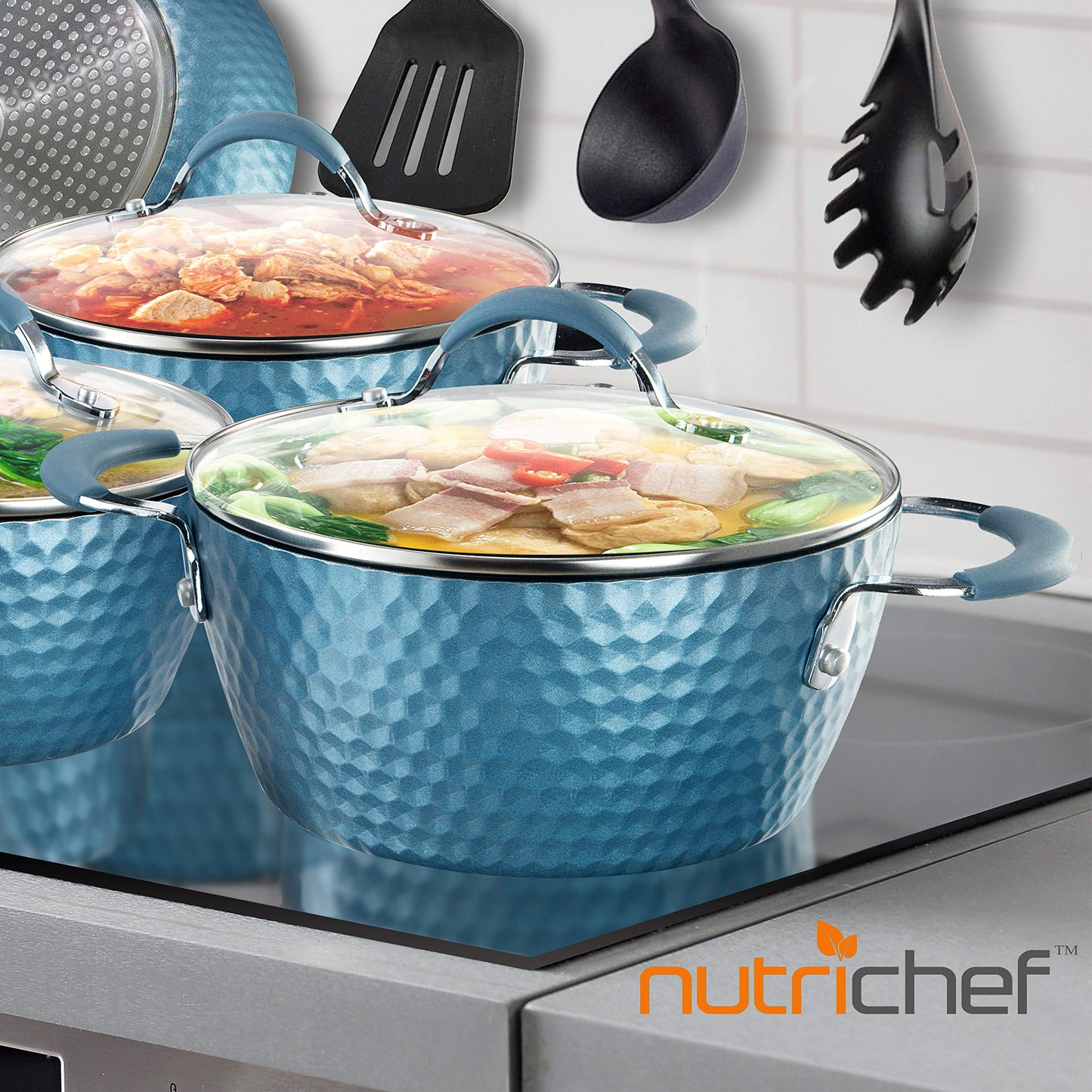 NutriChef Durable Non-Stick Dutch Oven Pot - High-Qualified Kitchen Cookware with See-Through Tempered Glass Lids, 3.6 Quarts, Works with Model: NCCW11DS), One size, Blue - NutriChef PRTNCCW11BDDOP