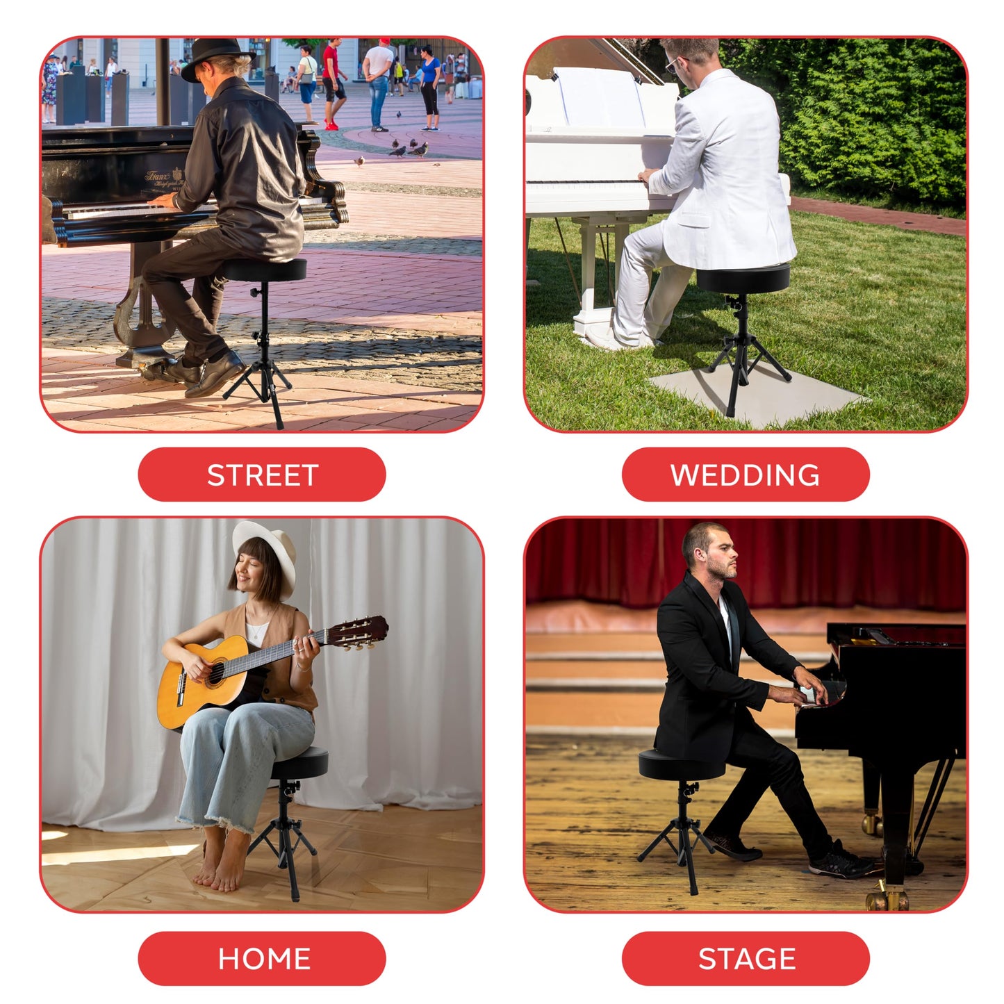 Pyle Drum Throne, Rotatable Padded Seat, Adjustable Height, Foldable Design, Solid Steel Legs, Non-Slip Rubber Feet, Musicians & Drummers, Assembly Required, Supports Up to 330 lbs, 0 lbs Weight