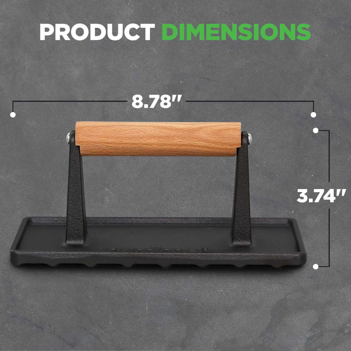 Nutrichef Cast Iron Grill Press - Heavy-Duty Griddle Press with Wooden Handle, Speeds Up Cooking Time on Steak, Burger Patty, Meats, Bacon, Quesadillas & More, Leave an Attractive Mark on Any Meat