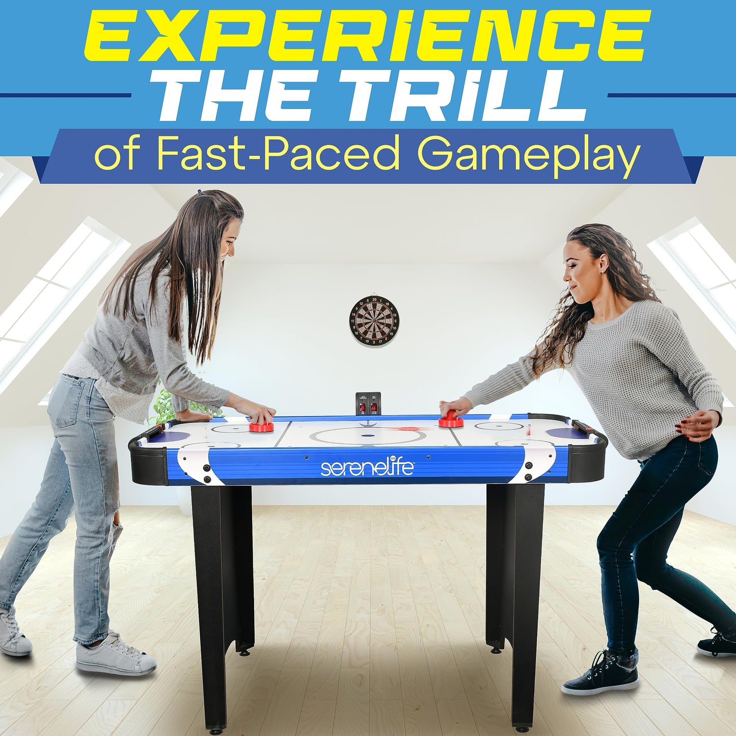 SereneLife 48" Air Hockey Game Table with 2X Stronger Motor, Digital LED Scoreboard, Puck Dispenser & Complete Accessories