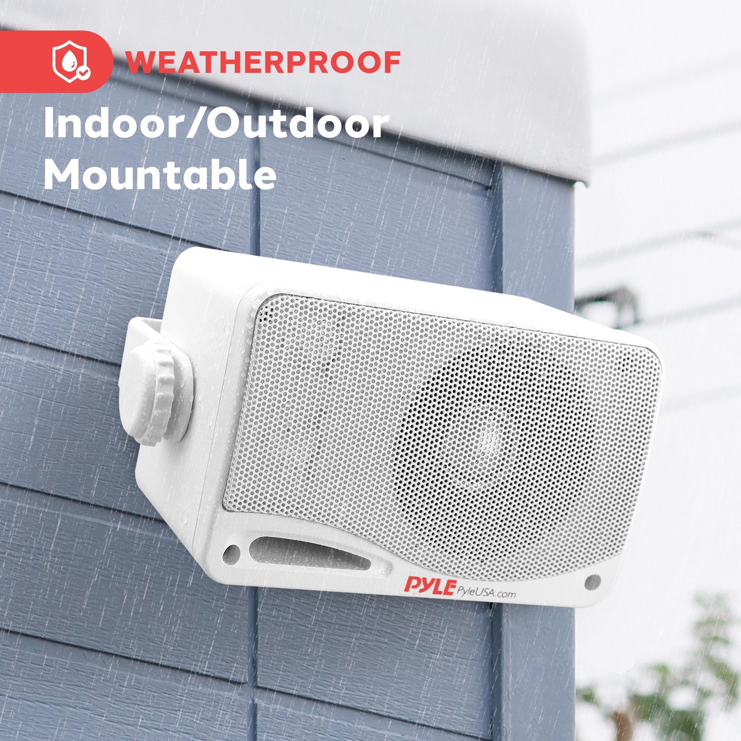 Pyle Outdoor Waterproof Wireless Bluetooth Speaker - 3.5 Inch Pair 3-way Active Passive Weatherproof Wall, Ceiling Mount Dual Speakers System w/ Heavy Duty Grill, Patio, Indoor Use -PDWR42WBT (White)
