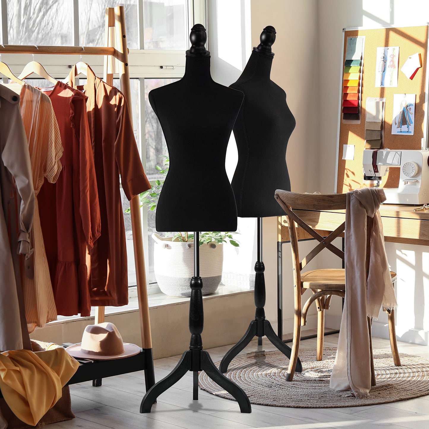 SereneLife Female Mannequin Dress Form with 52–64" Adjustable Tripod Stand – Black Foam Torso for Clothing Display, Sewing, Tailoring & Jewelry – Lightweight & Durable Design for Home or Store