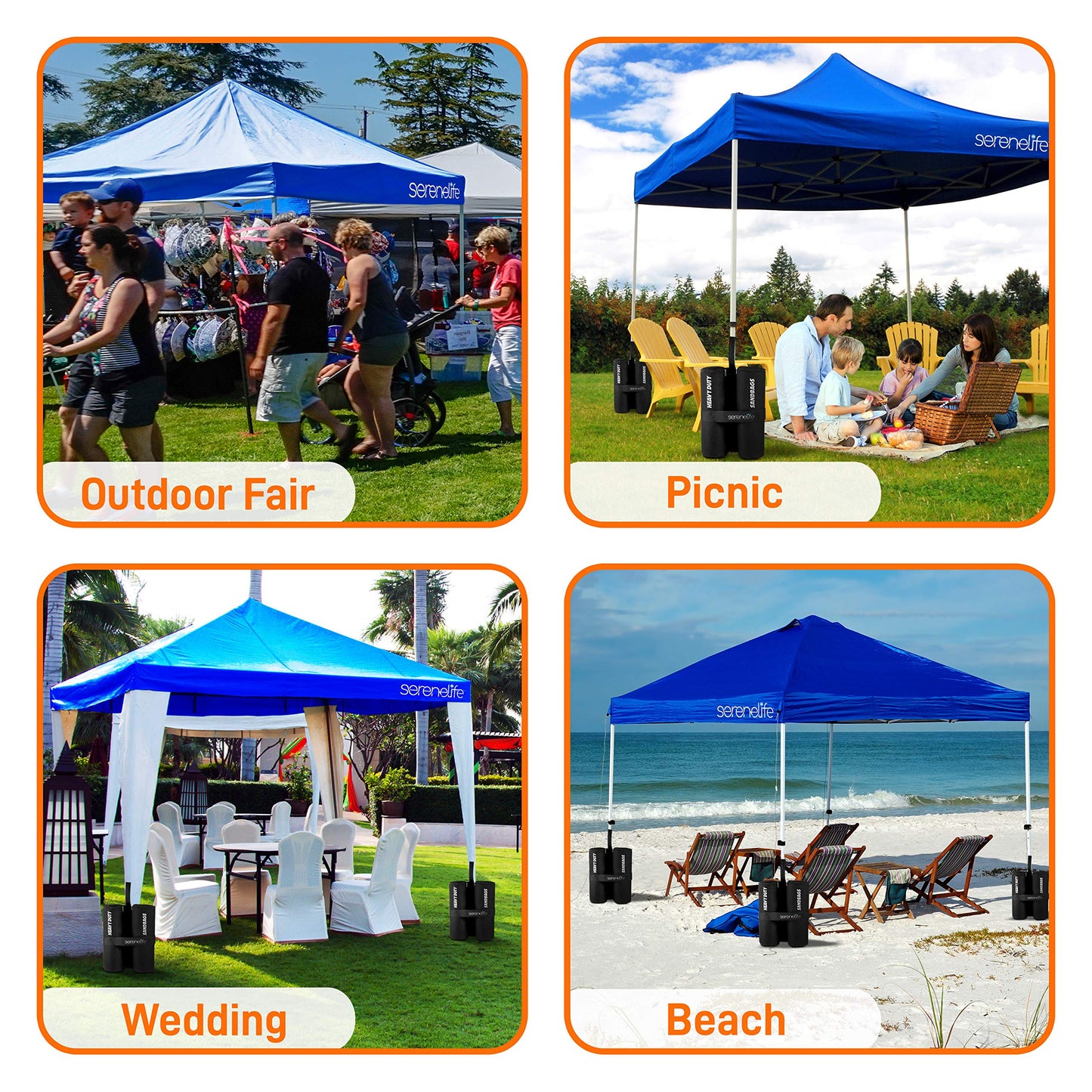 Pop Up Canopy Tent 10x10 - Commercial Instant Shelter Foldable/Collapsible Sun Shade Canopy Pop Up Tent w/Waterproof UV Resistant Top, Portable Carry Bag & Sand Bag - SereneLife SLGZ10BU (Navy Blue)