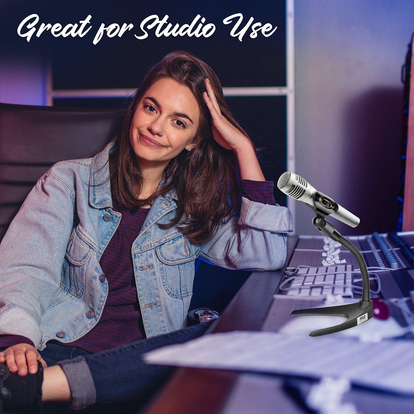 Pyle Universal Adjustable Desktop Microphone Stand - Tabletop Mic Holder Low Profile Mic Stand w/ Flexible 8.2'' Gooseneck Mount & U Shape Base - Table Tops, Desk, Podium, Counter Use PMKS8X2 (Pair)