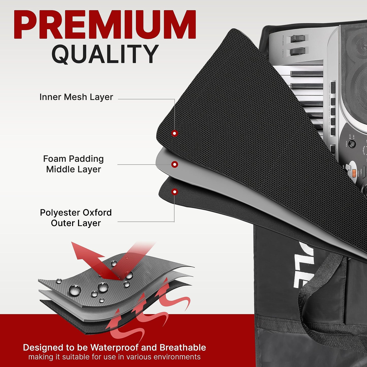 Pyle Keyboard Case, 61 Key Carrying Case Bag for Piano Keyboards, Protects and Covers Portable Digital Keyboard Water Resistant, Used for Models PKBRD6139BT, PKBRD6151PB, and PKBRD6175P