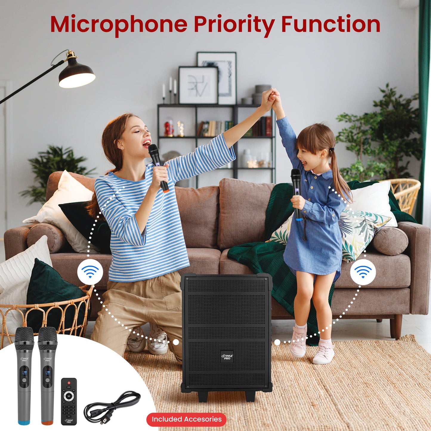 Pyle 8'' Portable Wireless Bluetooth Speaker System - Built-in Rechargeable Battery, Wireless Microphone, USB/Micro SD/FM - 350 Watt - FM Radio with Digital LED Display, PWMA899A