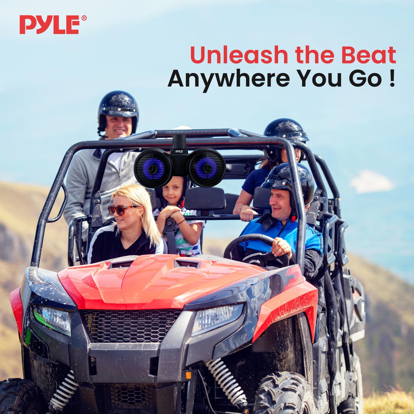 Pyle Dual Bluetooth Off-Road Speakers - 6.5” 200W 2-Way Marine Waterproof Wakeboard Tower Sound System w/LED Light, Full Range Outdoor Stereo Speaker for Car ATV Jeep Boat, Includes Brackets (Black)