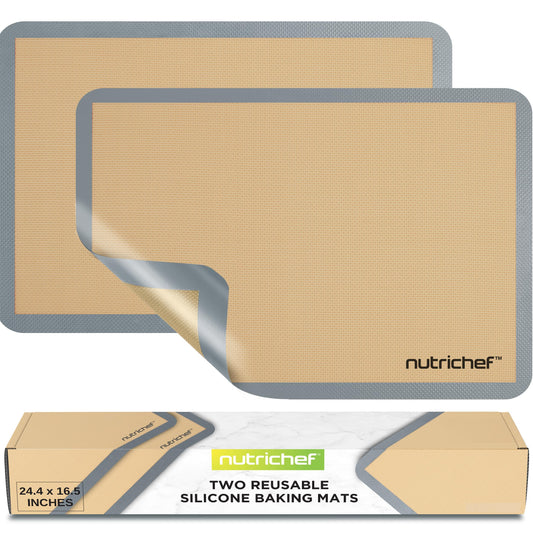 Nutrichef Silicone Baking Mats - 2 Non-stick Food-Grade Silicone Mats - Perfect for Full Baking Pans 24.4 x 16.5 IN - Oven-safe Up to 480 Degrees F - Suitable for Ovens, Freezers, & Dishwashers - Grey