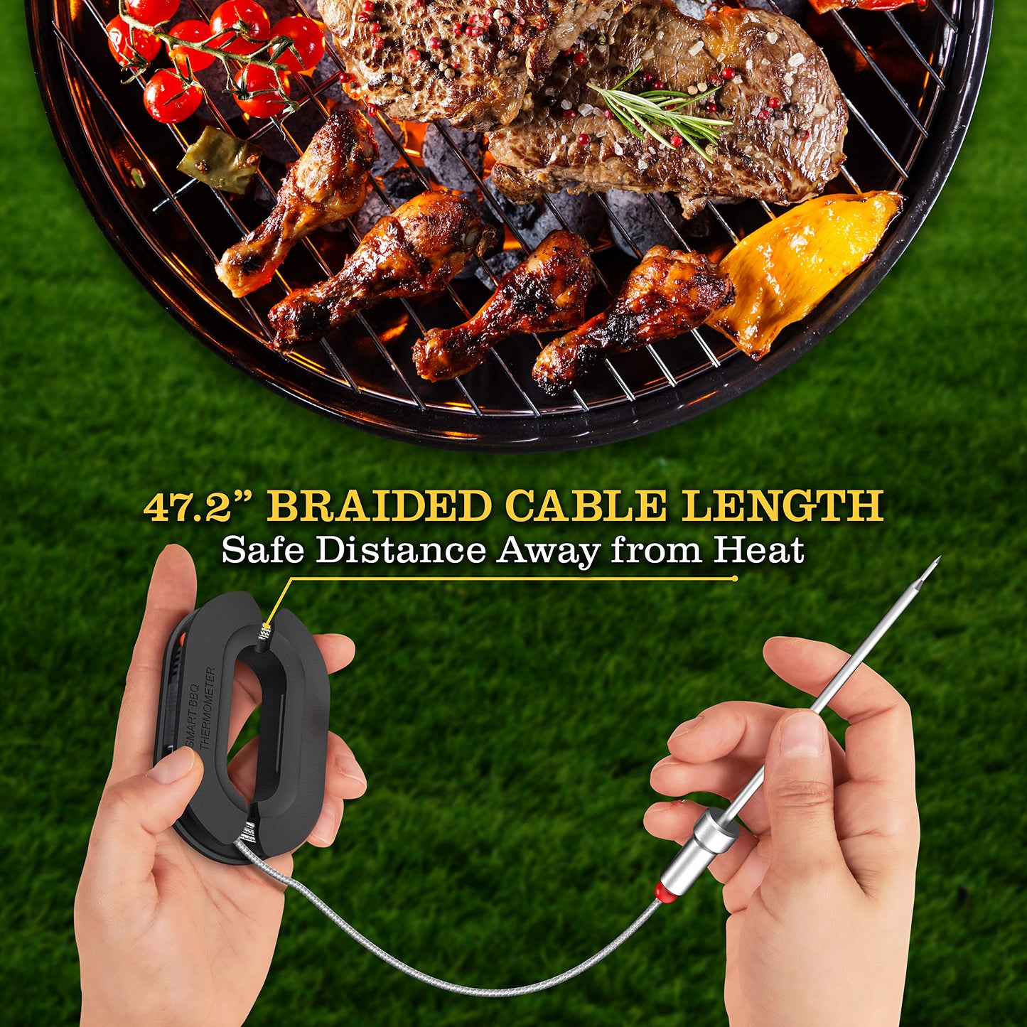 Nutrichef Bluetooth Meat Thermometer for Grilling and Smoking with 6 Wireless Meat Probes, 6 Channels with LCD Display