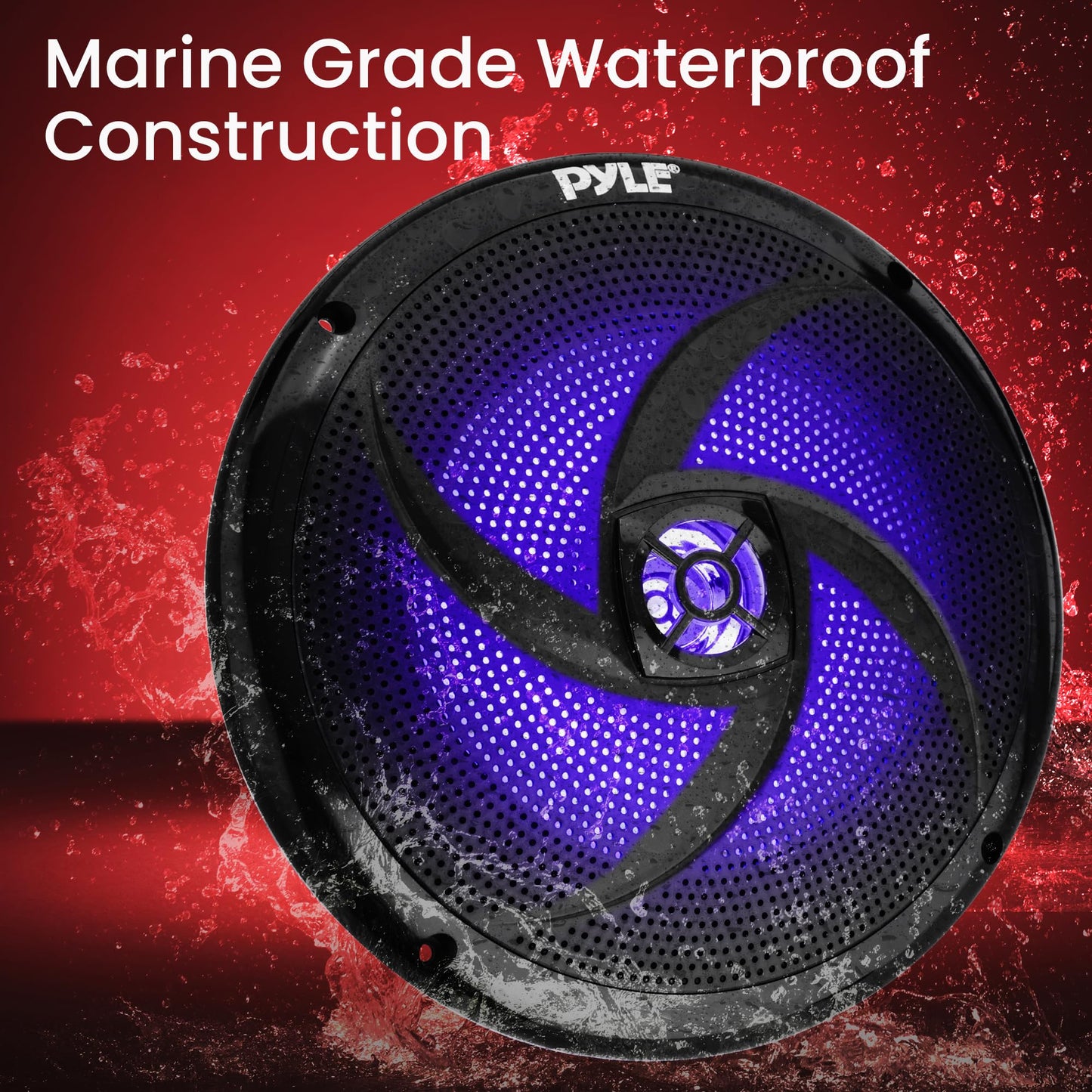 PyleUsa Dual 8'' Marine Speakers - 2 Way Full Range Stereo Sound, 160 Watt, Black - LED Light: Blue Illumination, Water-Resistant Design