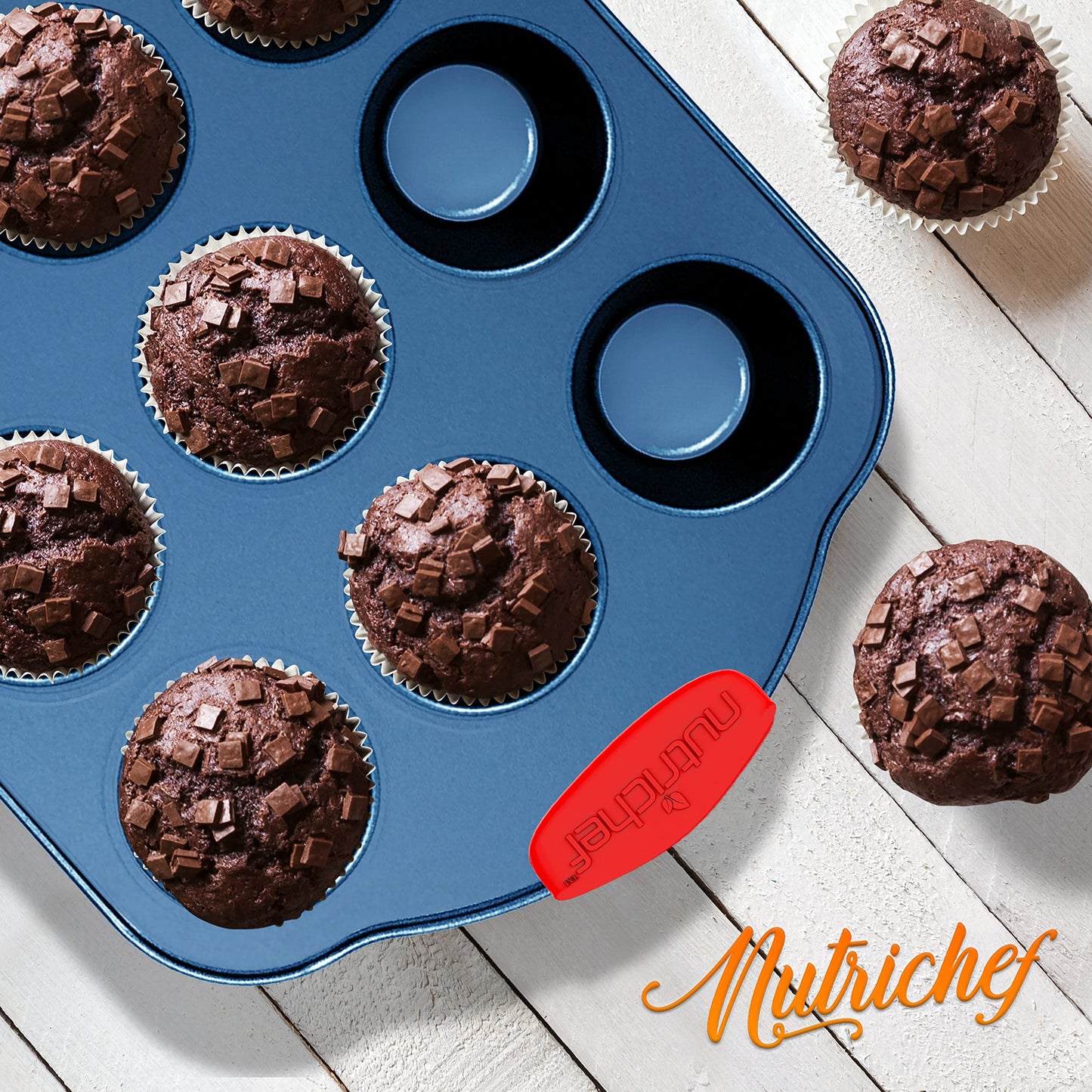 NutriChef 6-Piece Non Toxic Bakeware Set – Carbon Steel Baking Pan Includes Cookie, Muffins, Loaf, Bread, Round & Square Pans, Non-Stick, Easy Release, & Easy Clean