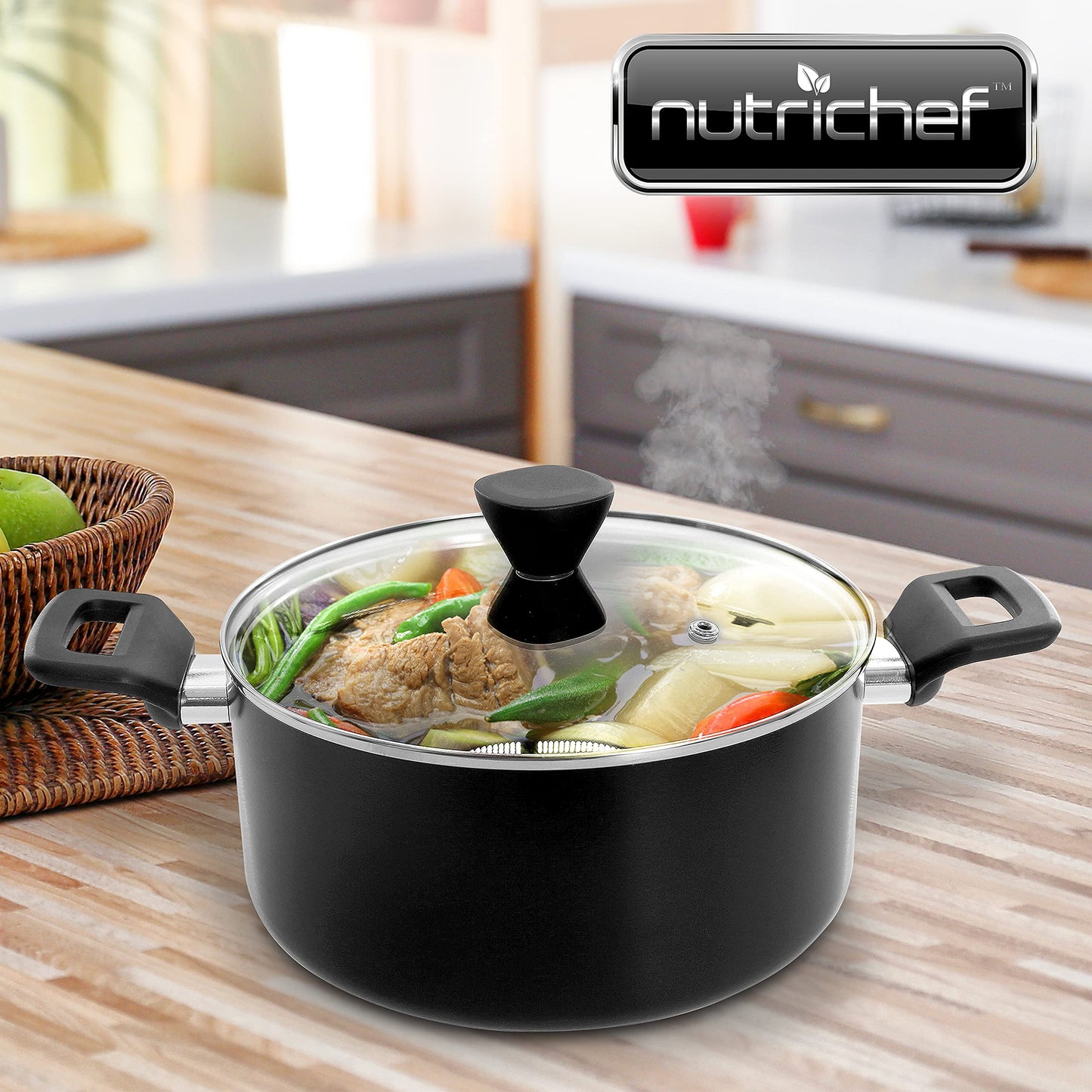 NutriChef Non-Stick Casserole with Lid - High-Qualified Kitchen Cookware with See-Through Tempered Glass Lids, 5 Quart (Works with Model: NCCWA13)