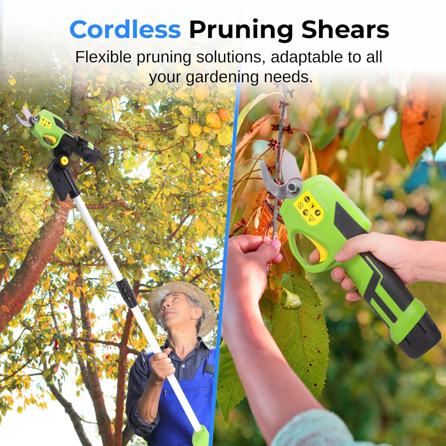 Serenelife Cordless Pruning Shears & Branch Cutter - Electric Pruner with 6 feet of Extension Reach - Rechargeable Battery & .98 IN Cutting Diameter - Ideal for Bushes, Roses, Gardens & Branches