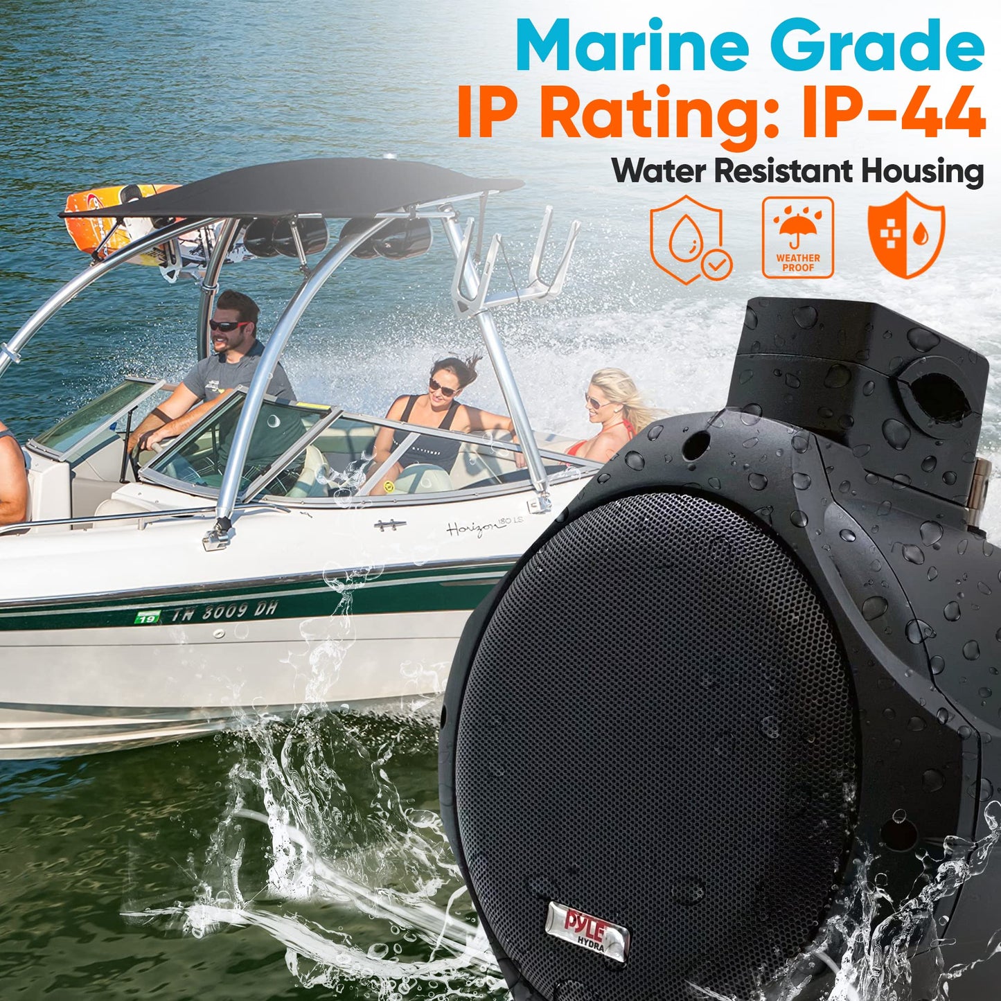 Pyle 6.5 Inch Dual Marine Speakers -2 Way IP44 Waterproof, Weather Resistant Outdoor Audio Stereo Sound System with 200 Watt Power and Poly Mica Cone and Butyl Rubber Surround -1Pair - PLMRB65 (Black)