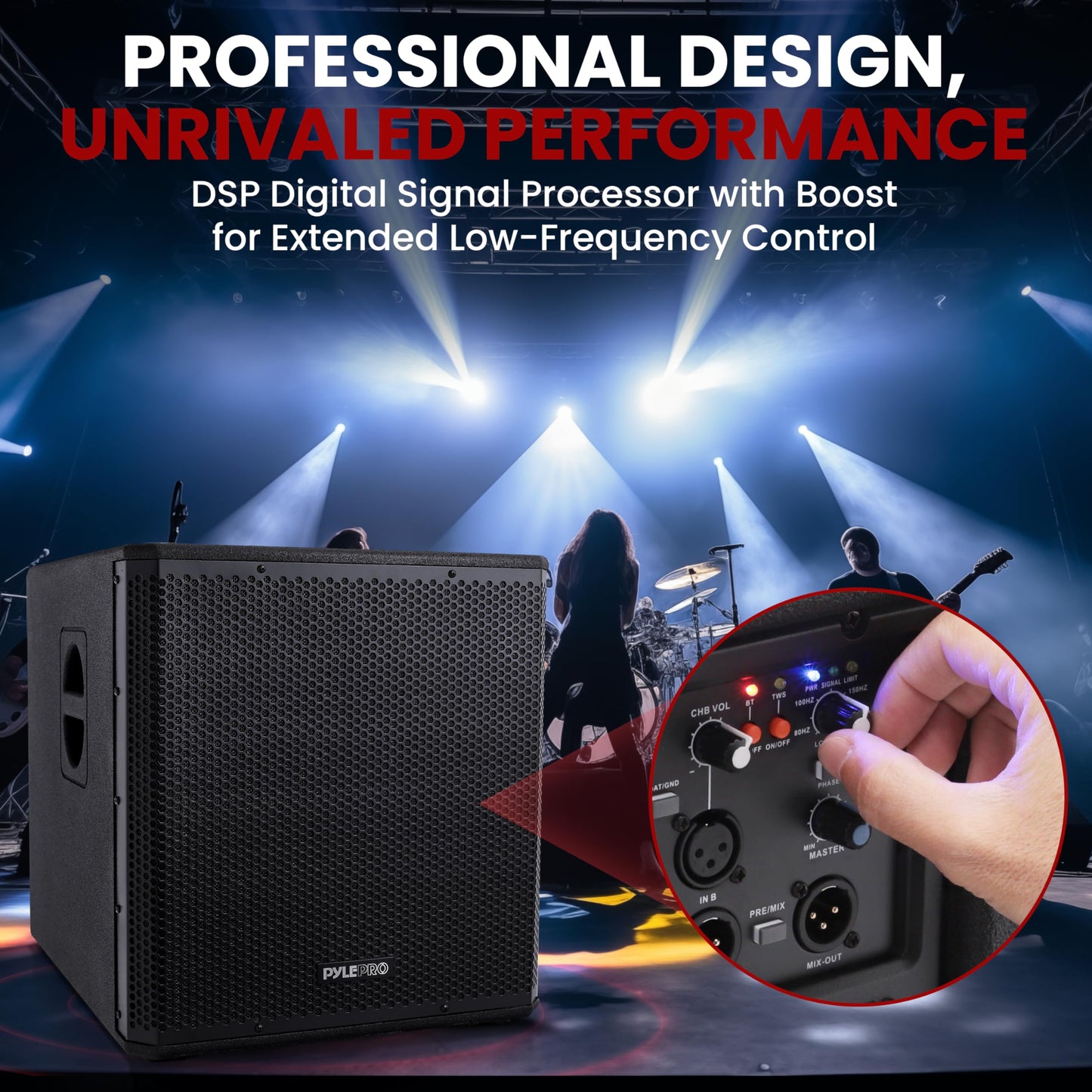 Pyle 3000 Watts Box Subwoofer Speaker - Active Powered 15” inch Woofer, Loud Bass, with DSP Digital Signal Processor for Home Theater System, Pro DJ Sound, Pole Mount Socket and Carrying Handles