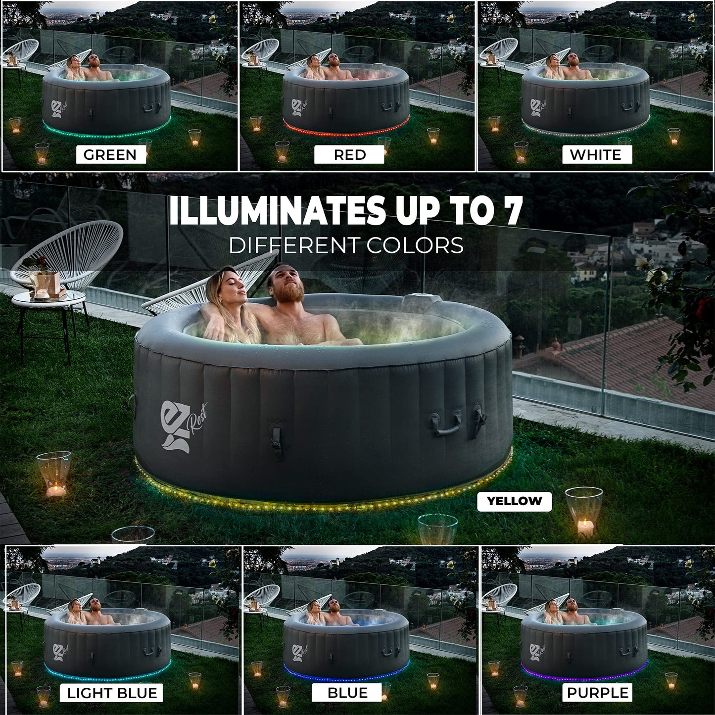 SereneLife Outdoor Portable Hot Tub - 71" x 25'' 4-Person Round Inflatable Heated Pool Spa with 100 Bubble Jets, Filter Pump, Cover, LED Lights, and Remote Control