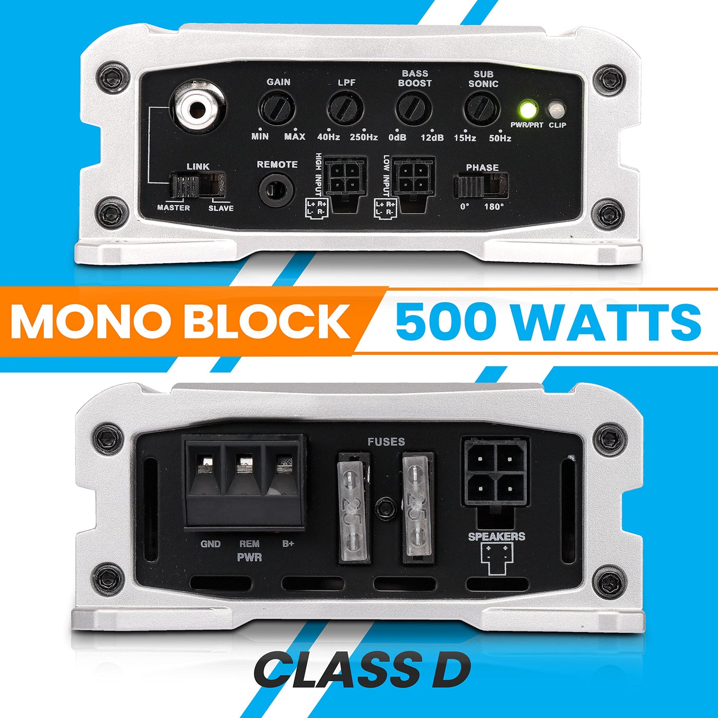PyleUsa Mono Block Weather Resistant Audio Amplifier System, Class D Compact Designed Suit for Car, ATV, UTV, 4X4, Jeep, Motorcycle and Marine, and Any Other Weather Resistant Application