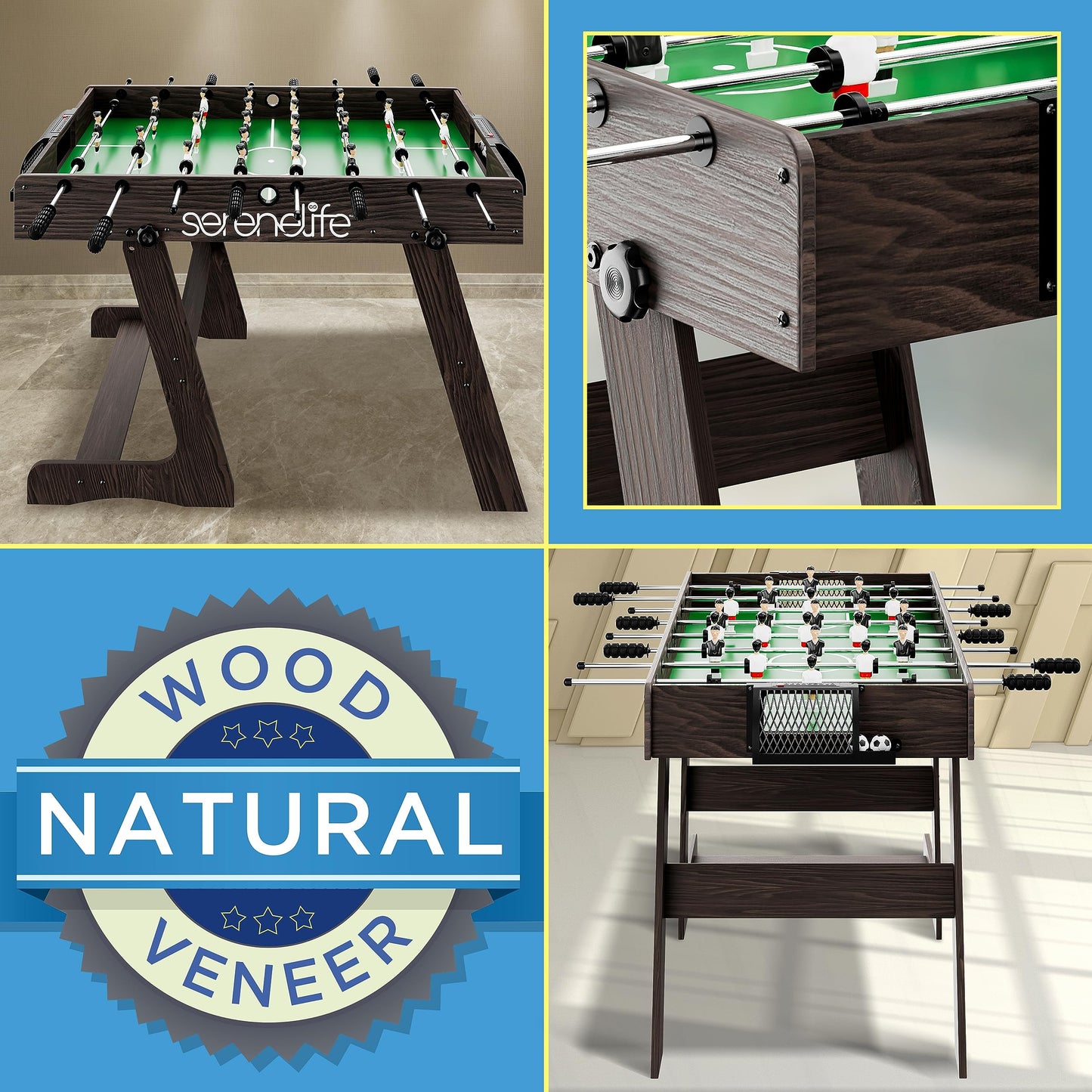 Folding Foosball Table, 4’ x 2’ Full Competition Size Foldable Space Saving Table Soccer for Home, Arcade Game Room, for Indoor or Outdoor, Family Game Night, Perfect for Kids and Adults