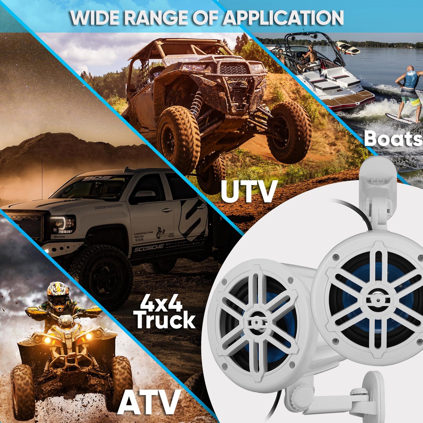PyleUsa 5.25” Waterproof Off-Road Speakers - 180W 2-Way Marine Woofer Sound System w/ 360° Rotatable Bracket, Full Range Outdoor Audio Stereo for Motorcycle ATV Jeep Boat, Includes Bracket(White)