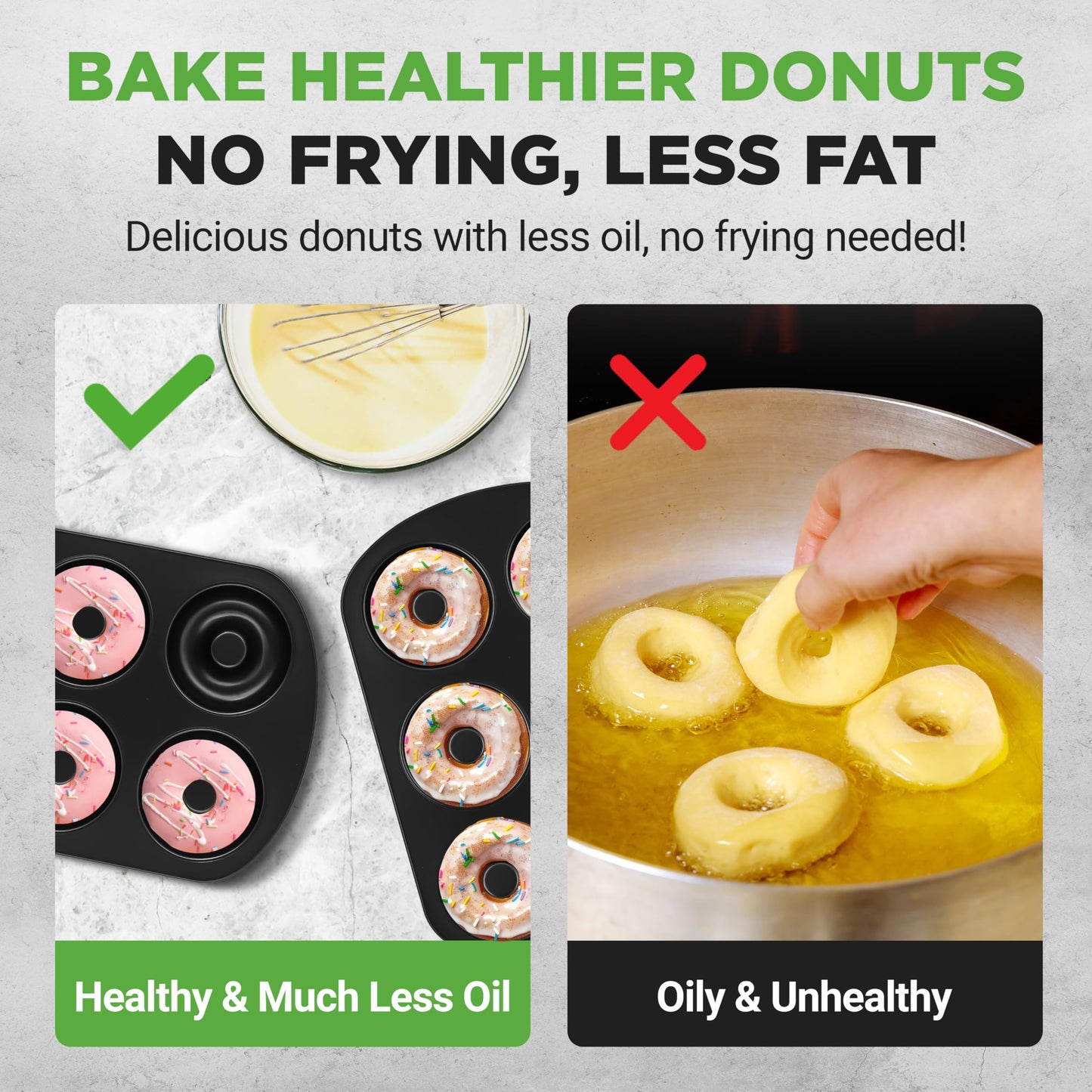 NutriChef Nonstick Donut Pans for Baking | 6 Durable & Easy to Clean Doughnut Molds | Fits Full-Sized Doughnuts | Oven Safe Up To 450F | Bake Perfect Donuts & Bagels | 12.5 x 8.5 Donut Trays | 2 Pack
