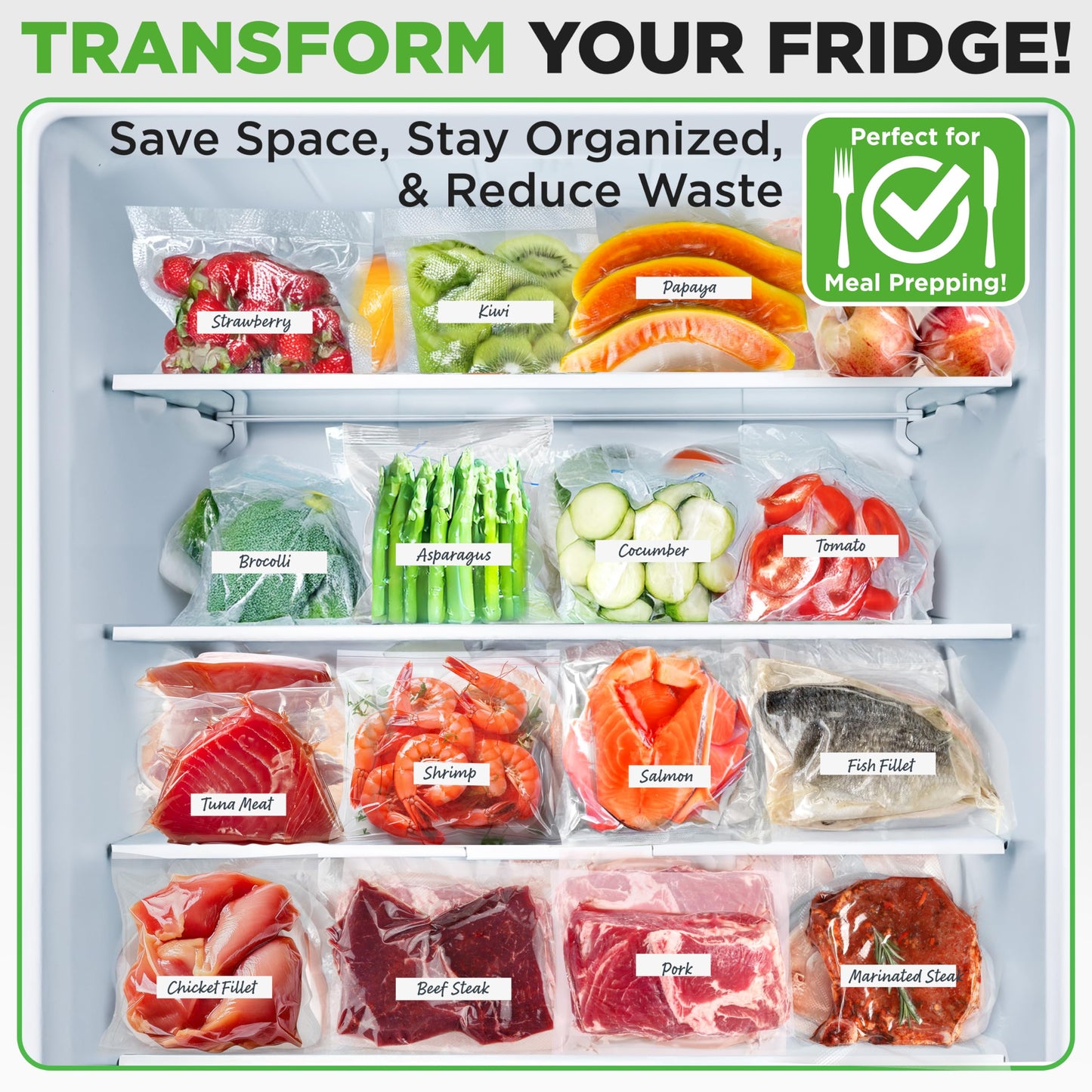 NutriChef Vacuum Sealer Bags 11x50 Rolls 2 pack for Food Saver, Seal a Meal, NutriChef, Weston. Commercial Grade, BPA Free, Heavy Duty, Great for vac storage, Meal Prep or Sous Vide