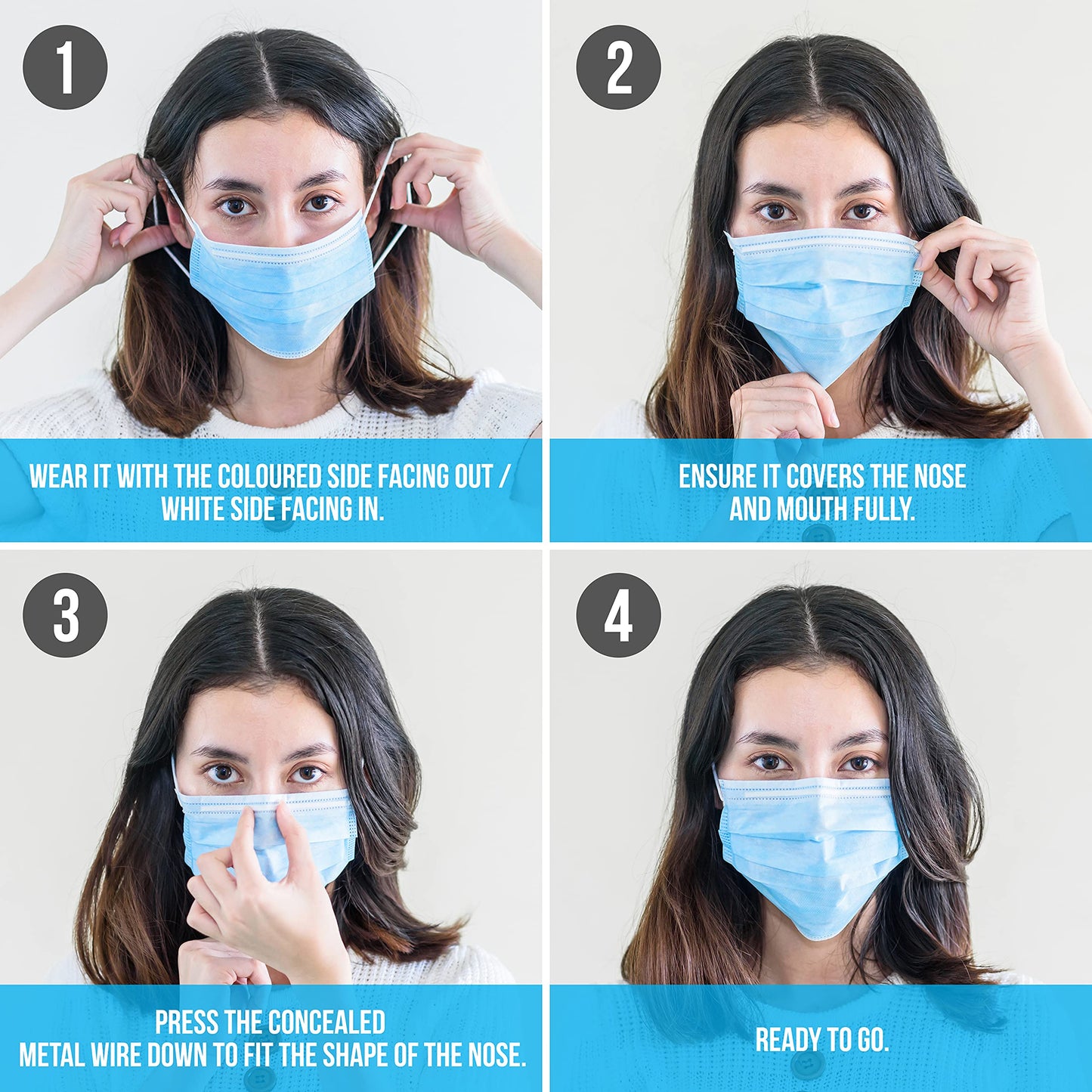 SereneLife 1000pcs 3-Ply Disposable Face Masks - 3 Layer Protection Breathable Non-Woven Face Masks, Facial Mouth Cover, 3ply Filter Mask SL3PLY1000