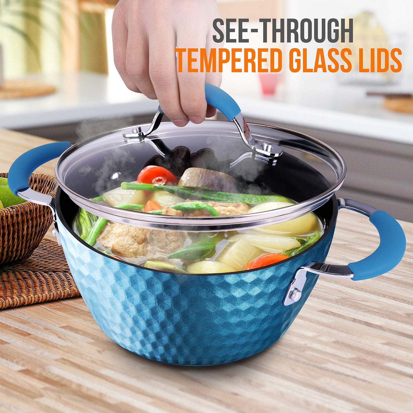 NutriChef Durable Non-Stick Dutch Oven Pot - High-Qualified Kitchen Cookware with See-Through Tempered Glass Lids, 3.6 Quarts, Works with Model: NCCW11DS), One size, Blue - NutriChef PRTNCCW11BDDOP