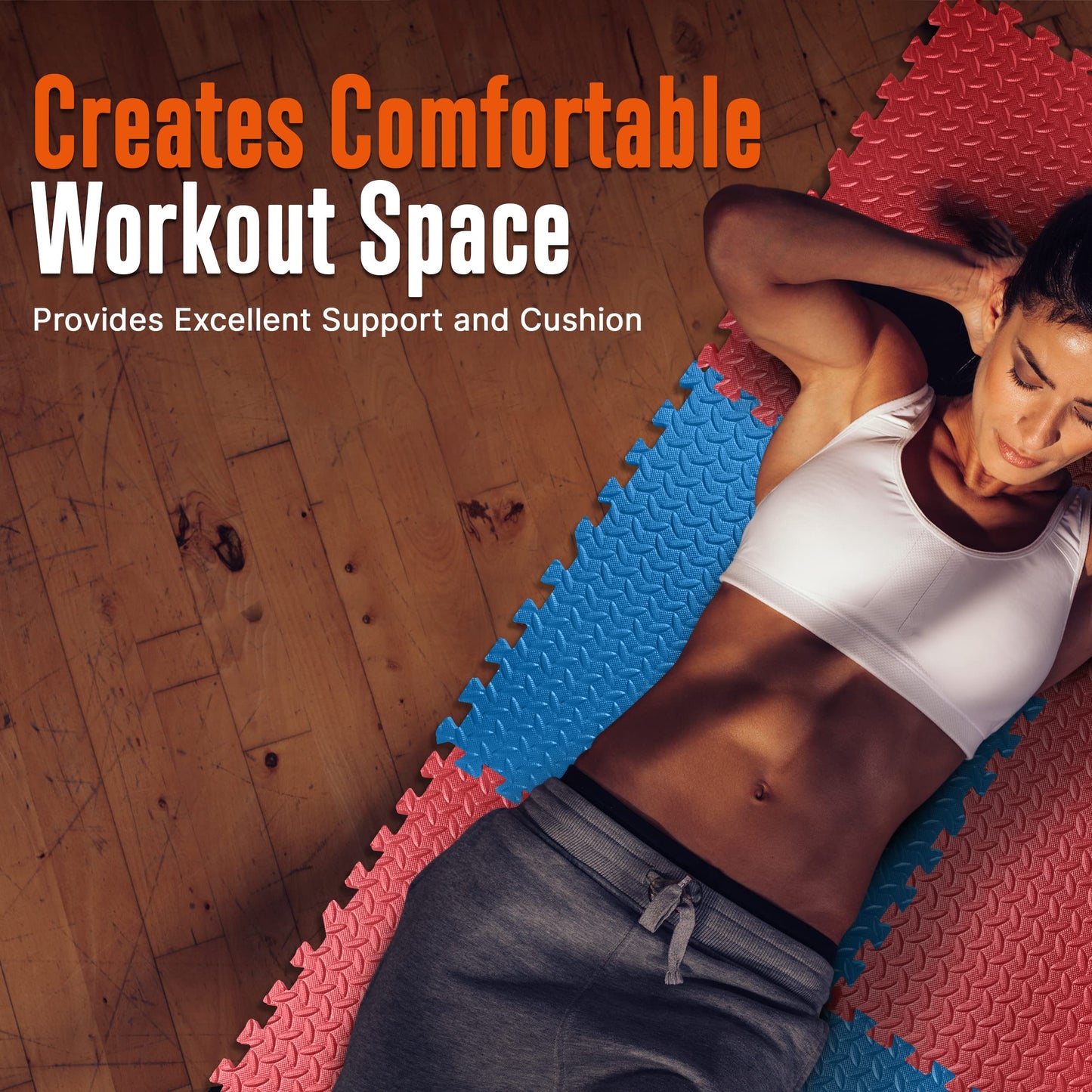 Thick Puzzle Exercise Mat, 25 Pcs EVA Foam Interlocking Tiles Protective Flooring for Gym Equipment and Cushion for Workouts, Durable Non-Skid Texture, Easy to Assemble, Red and Blue