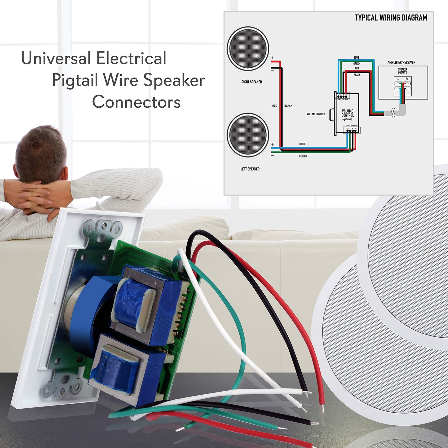 Pyle Home Wall Mount Volume Control Knob- Flush In-Wall Plate,Rotary Style Adjustment, 20-20kHz Freq. Response,Companion for Hi-Fi, Four-Pair Speaker Selector w/ Audio&Video Compatibility,White- PVC1
