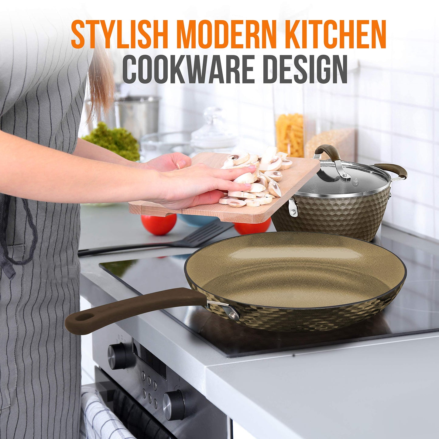 NutriChef 8'' Durable Small FryPan Nonstick High-Qualified Kitchen Cookware,Induction compatible PTFE/PFOA/PFOS-Free Heat Resistant Lacquer Kitchen Ware,Compatible with Model:NCCW11COF,One size,Coffee
