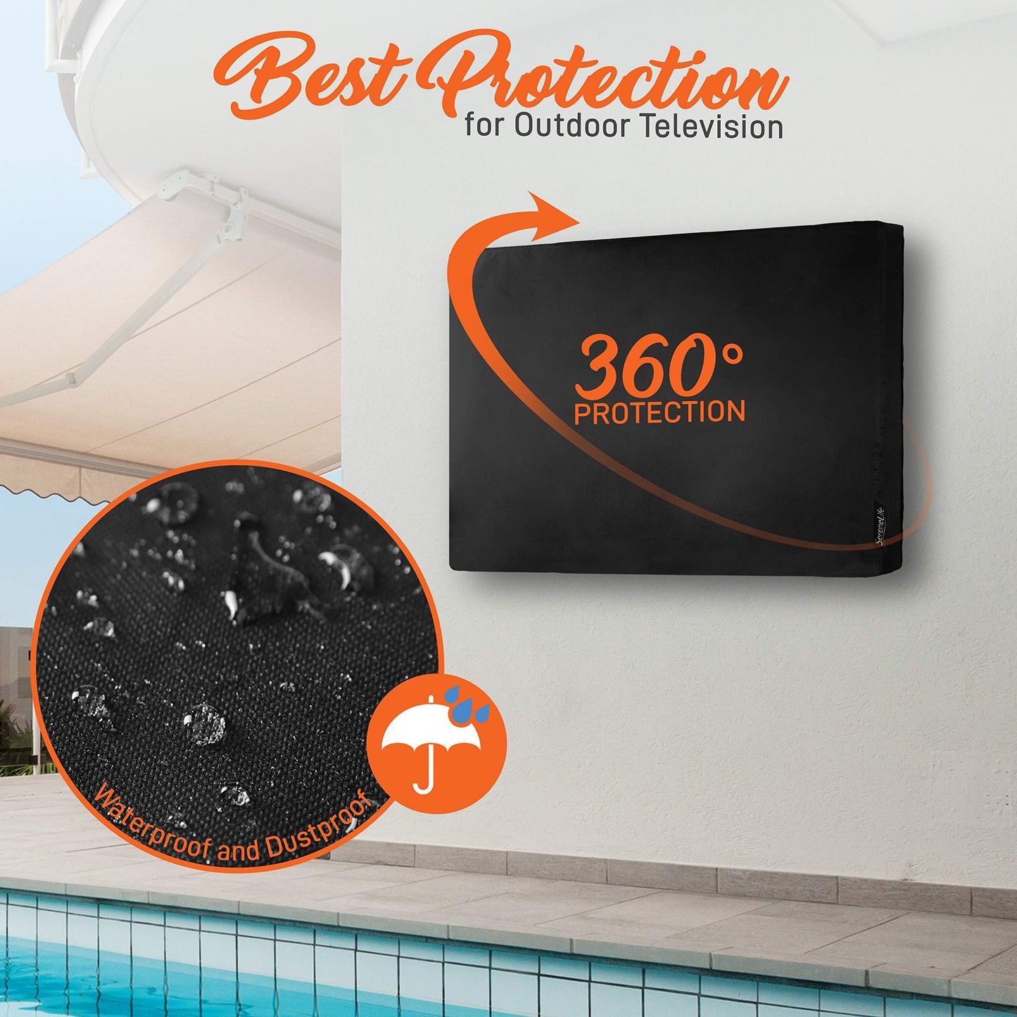 SereneLife Waterproof TV Cover for 30-32 inch TV – Indoor/Outdoor Weatherproof Television with Bottom Cover, Thick Fabric, Dustproof with Remote Control Pocket, Black