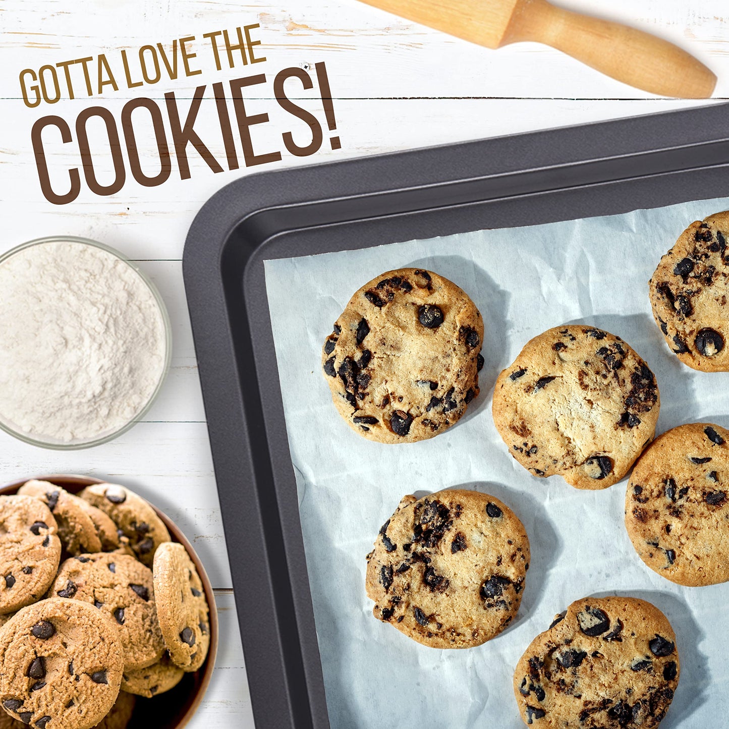 NutriChef 3-Piece Non-Stick Cookie Sheets for Baking - Heavy Duty Steel Baking Sheet Pans for Toasters & Oven - Small, Medium, & Large Size Baking Trays - PFOS, PFOA, PTFE-Free Nonstick Coating