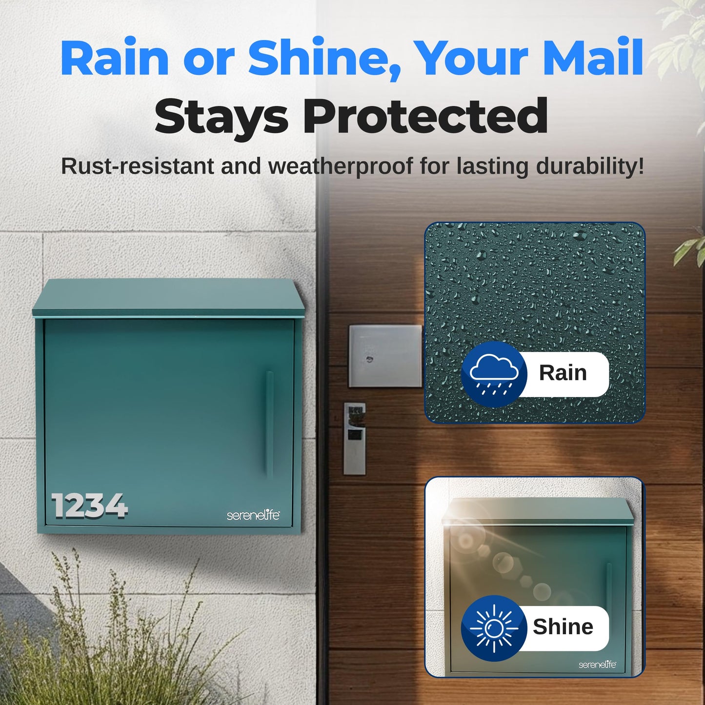 SereneLife Outdoor Wall Mailbox | 0.46 Cubic FT Locking Mailbox | Easy Installation, Secure Lock Mechanism | Ideal for Residential or Commercial Use | Wall Mountable 13.77" x 4.52" x 12.99 | Green