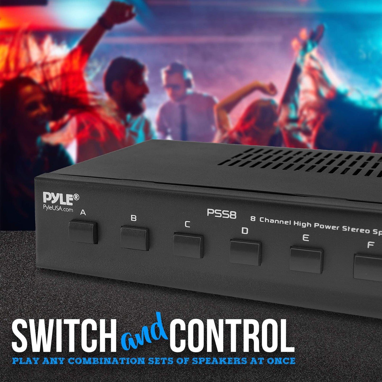 Pyle Premium New and Improved 8 Zone Channel Speaker Switch Selector Switch Box Hub Distribution Box for Multi-Channel High Powered Stereo Amplifier A/B/C/D Switches | 6 Pairs Of speakers - PSS8