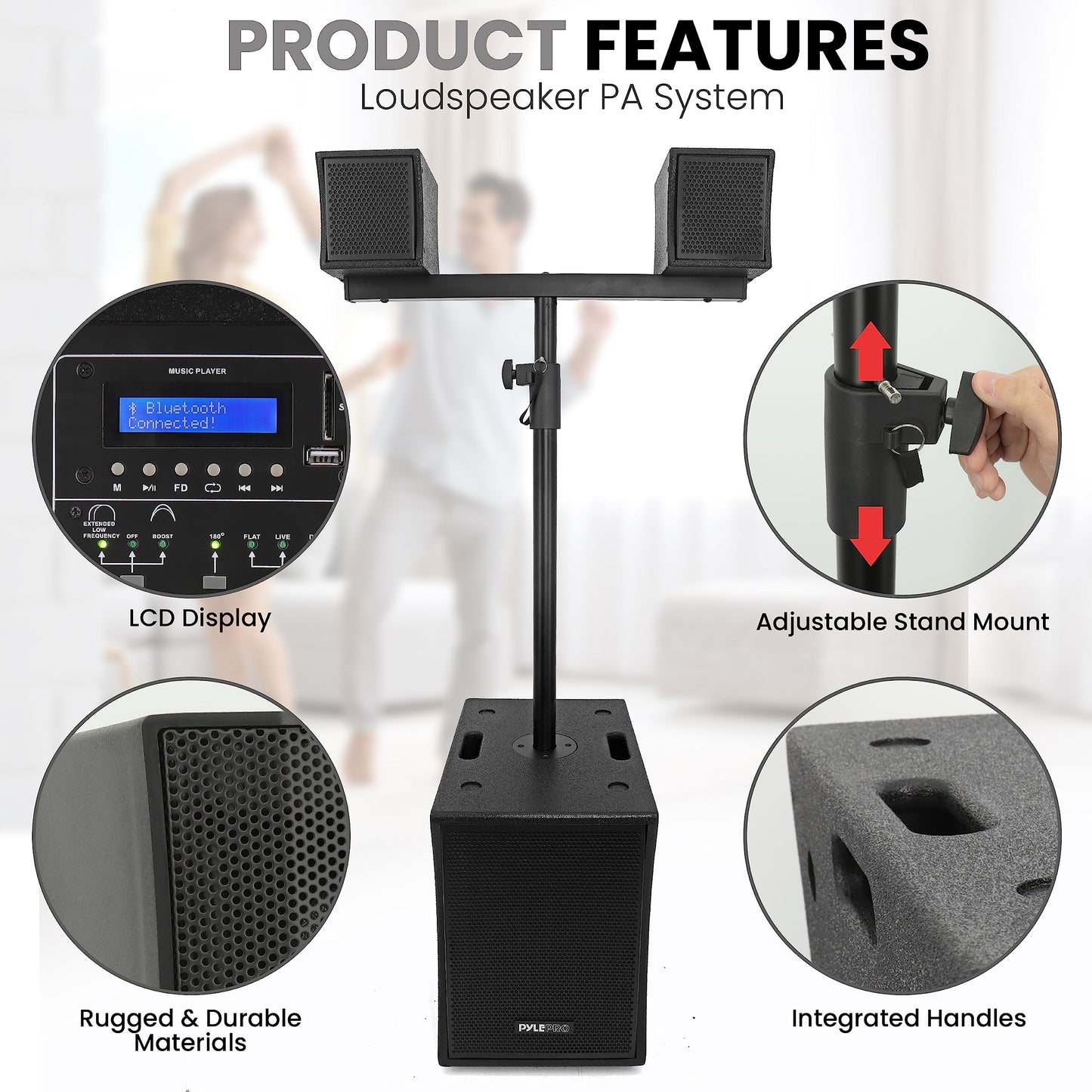 Pyle Line Array Column Speaker - Professional and Compact Sound System with 1x10'' Subwoofer, 2x4” Full Range Driver Built-in Digital Audio Amplifier with 4 Band DSP Presets
