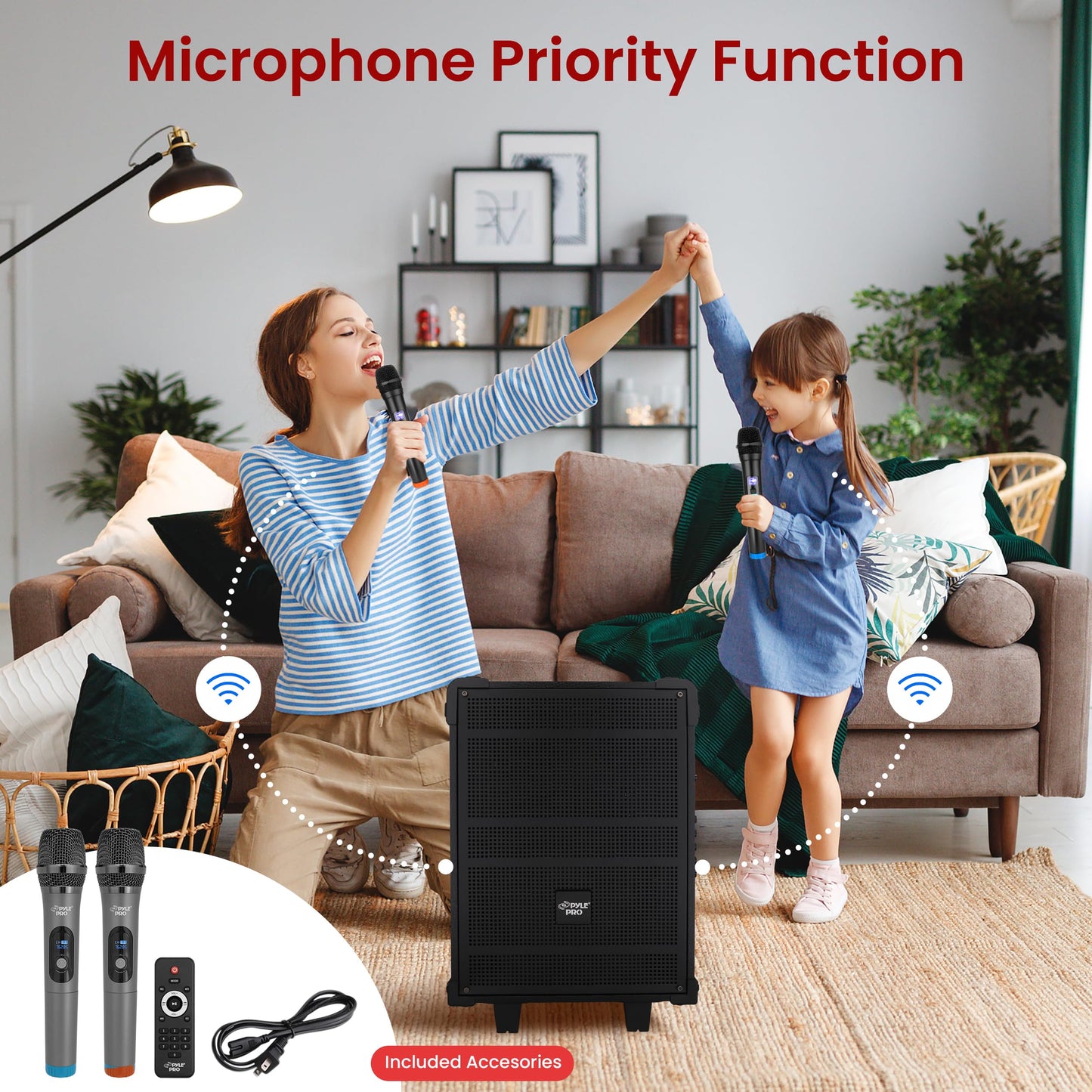 Pyle 10'' Portable Wireless Bluetooth Speaker System - Built-in Rechargeable Battery, Wireless Microphone, USB/Micro SD/FM - 600 Watt FM Radio with Digital LED Display, PWMA1099A,Black