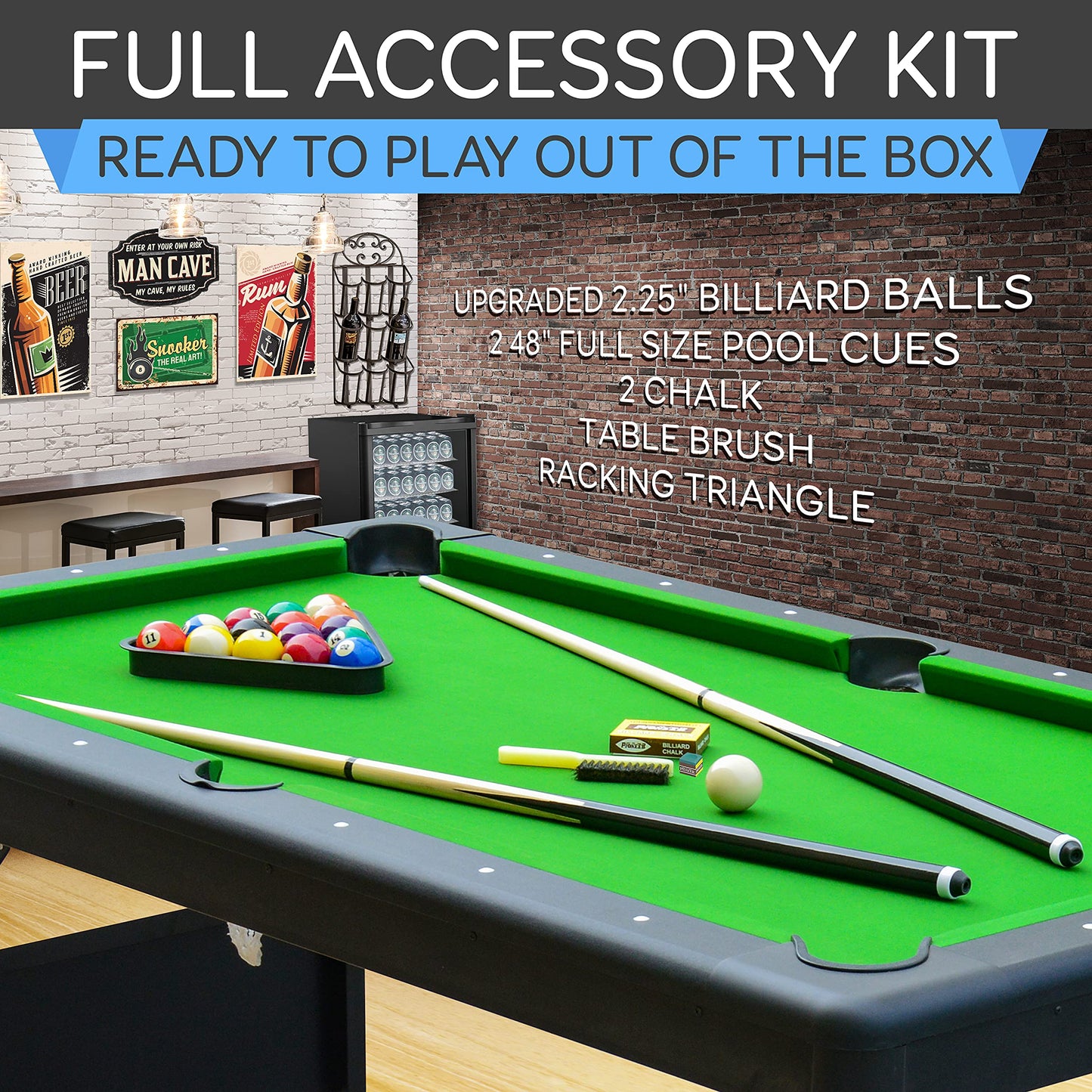 SereneLife 6-Ft Folding Pool Table - Portable Billiard Table - Includes 2X Cue Sticks, Full Set of Balls, Chalk, Brush - Foldable for Kids and Adults - SLPLTB76