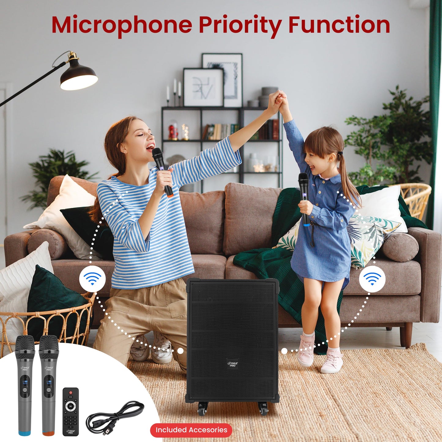 Pyle 12'' Portable Wireless Bluetooth Speaker System - Built-in Rechargeable Battery, Wireless Microphone, USB/Micro SD/FM - 80 Watt - FM Radio with Digital LED Display, PWMA1299A