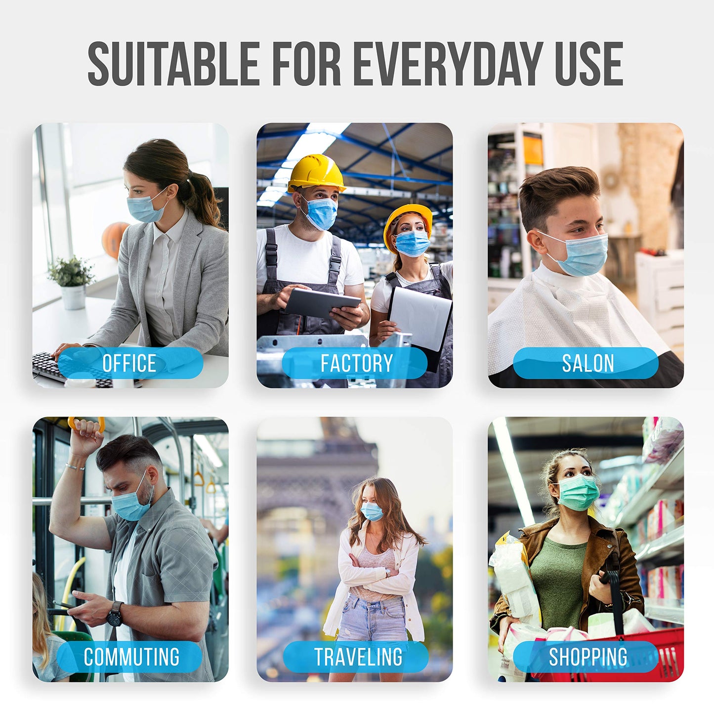 SereneLife 100 Pcs. Disposable Face Masks - 3 Layer Protection Breathable Face Masks, for Dust Covering, Protective Dust Filter, PPE Safety Mouth Cover, and Nose Shield, for Adults SL3PLY100