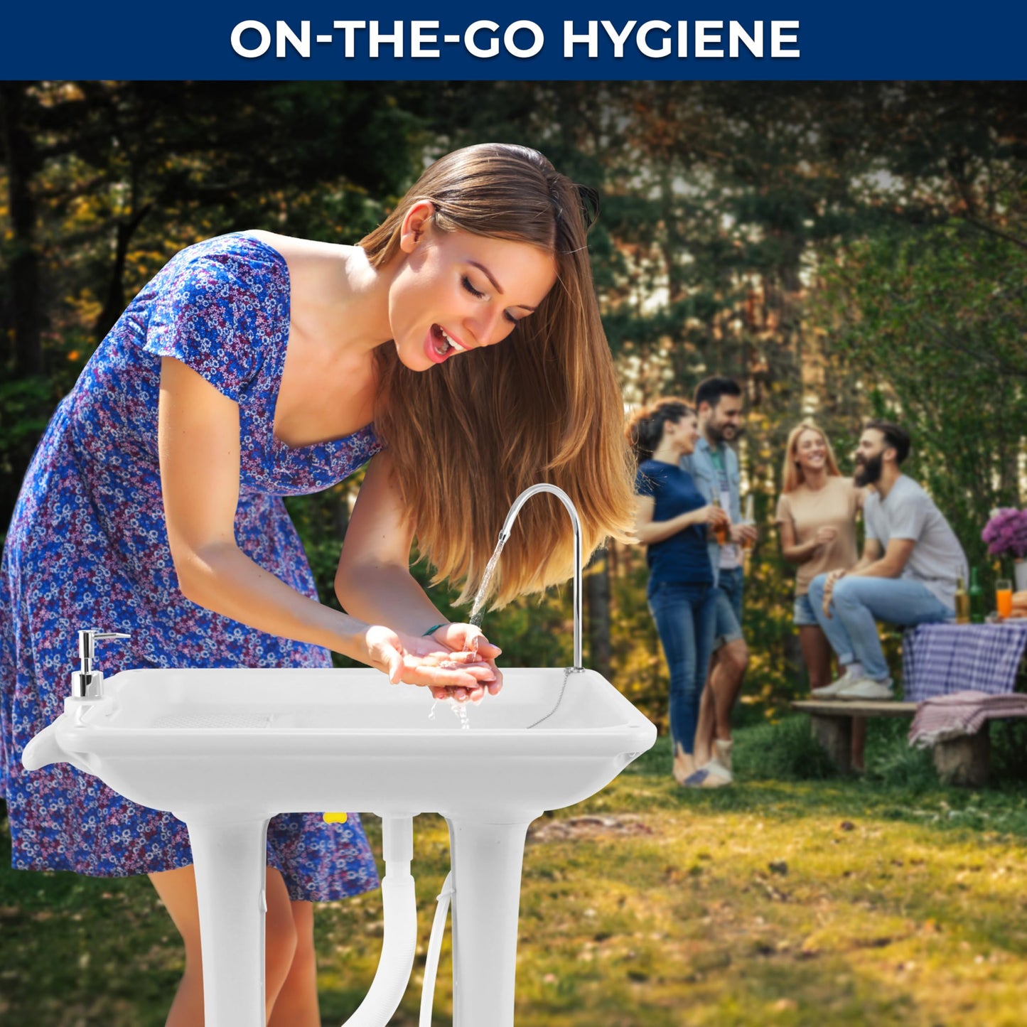 SereneLife Portable Camping Sink with 30L (7+ Gallon) Built-In Water Tank, Large Wheels, Hands-Free Foot Pump, Extra-Large Basin, and 5L Soap Dispenser – Ideal for Outdoors, Camping, and Worksites