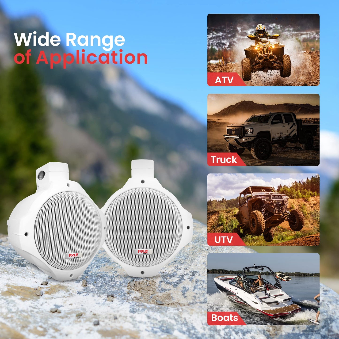 Pyle Waterproof Marine Wakeboard Tower Speakers - 6.5in Dual Subwoofer Speaker Set and 1” Tweeter with 200 Watt Power - 2-way Boat Audio Stereo System with Mounting Bracket - 1 Pair - PLMRW65 (White)