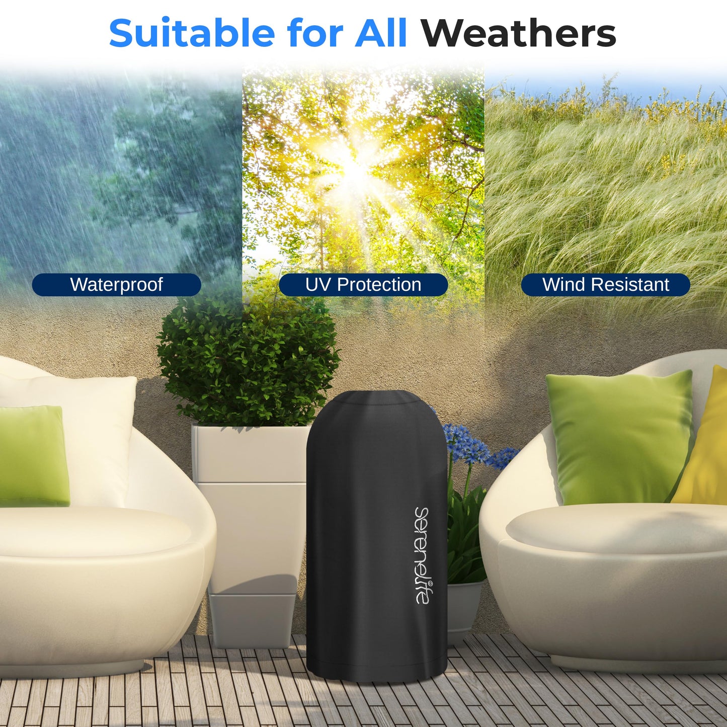 SereneLife Patio Heater Cover Bag for SLOHT24 Infrared Outdoor Electric Space Heater, Heavy Duty Propane Heater Cover, Durable, Tearproof, Waterproof, Dustproof, Wind/Sun/ Snow Resistant